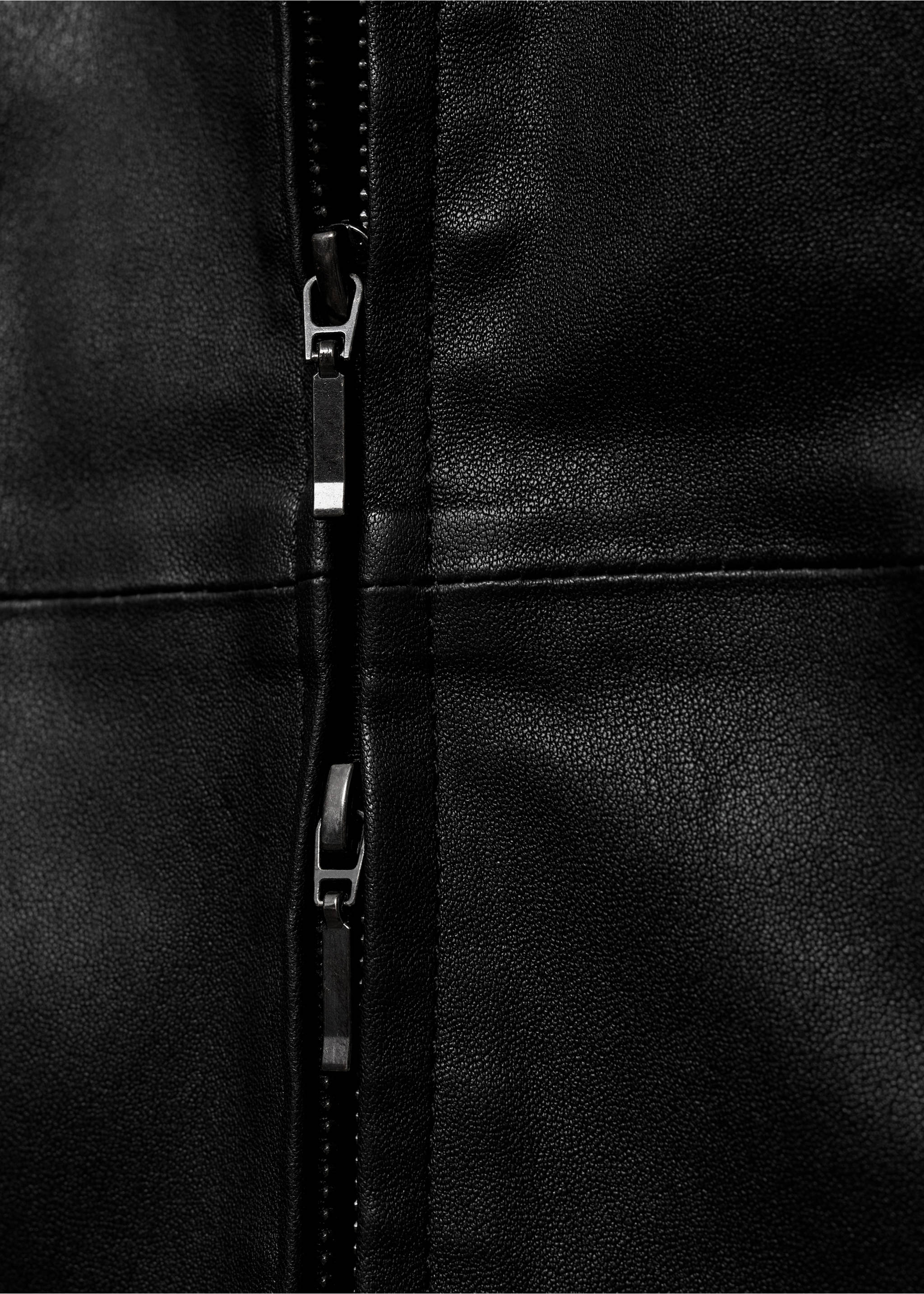 Fitted leather jacket with double zip - Details of the article 8, Black. Ref: 77096355-00.