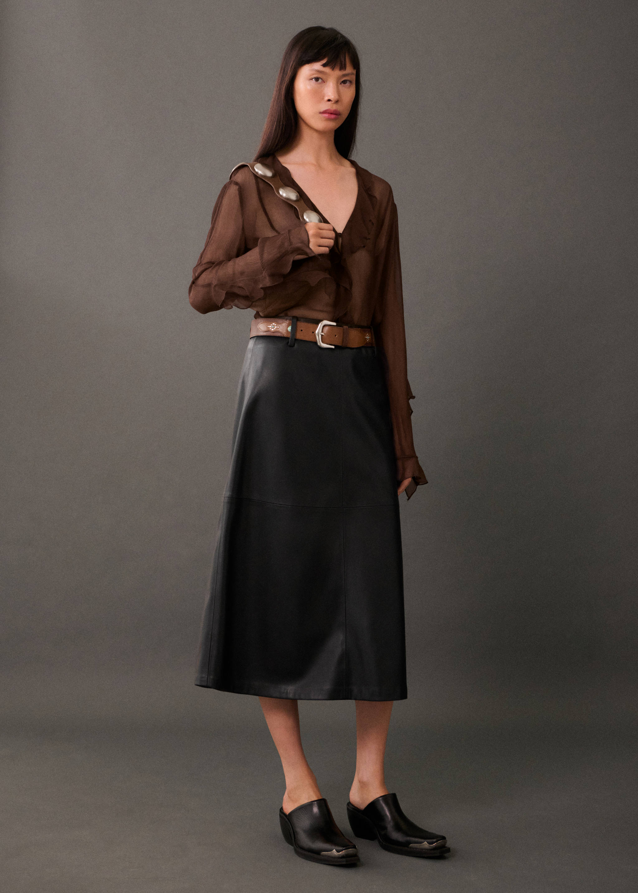 Faux-leather midi-skirt - General plane