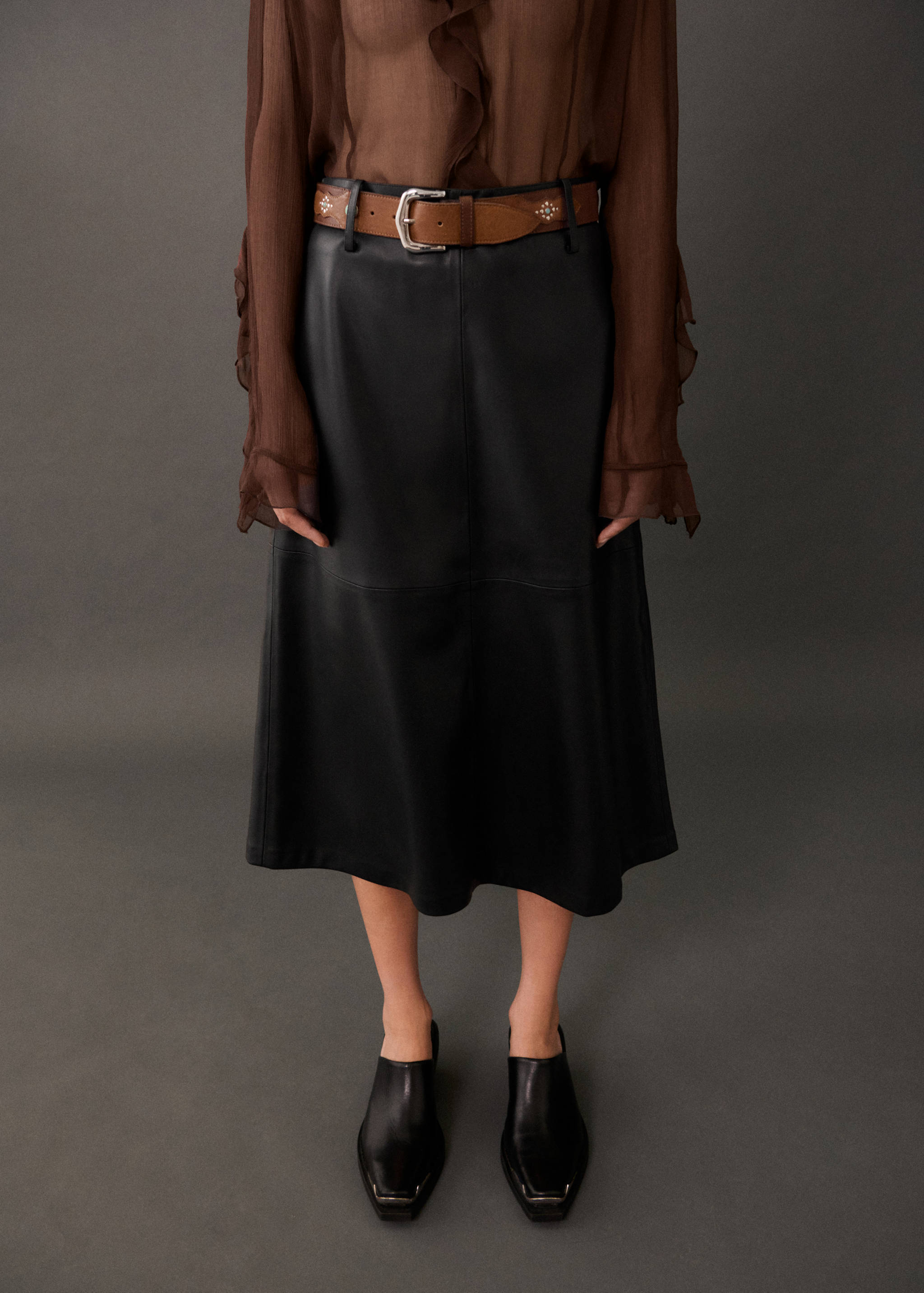 Faux-leather midi-skirt - Medium plane