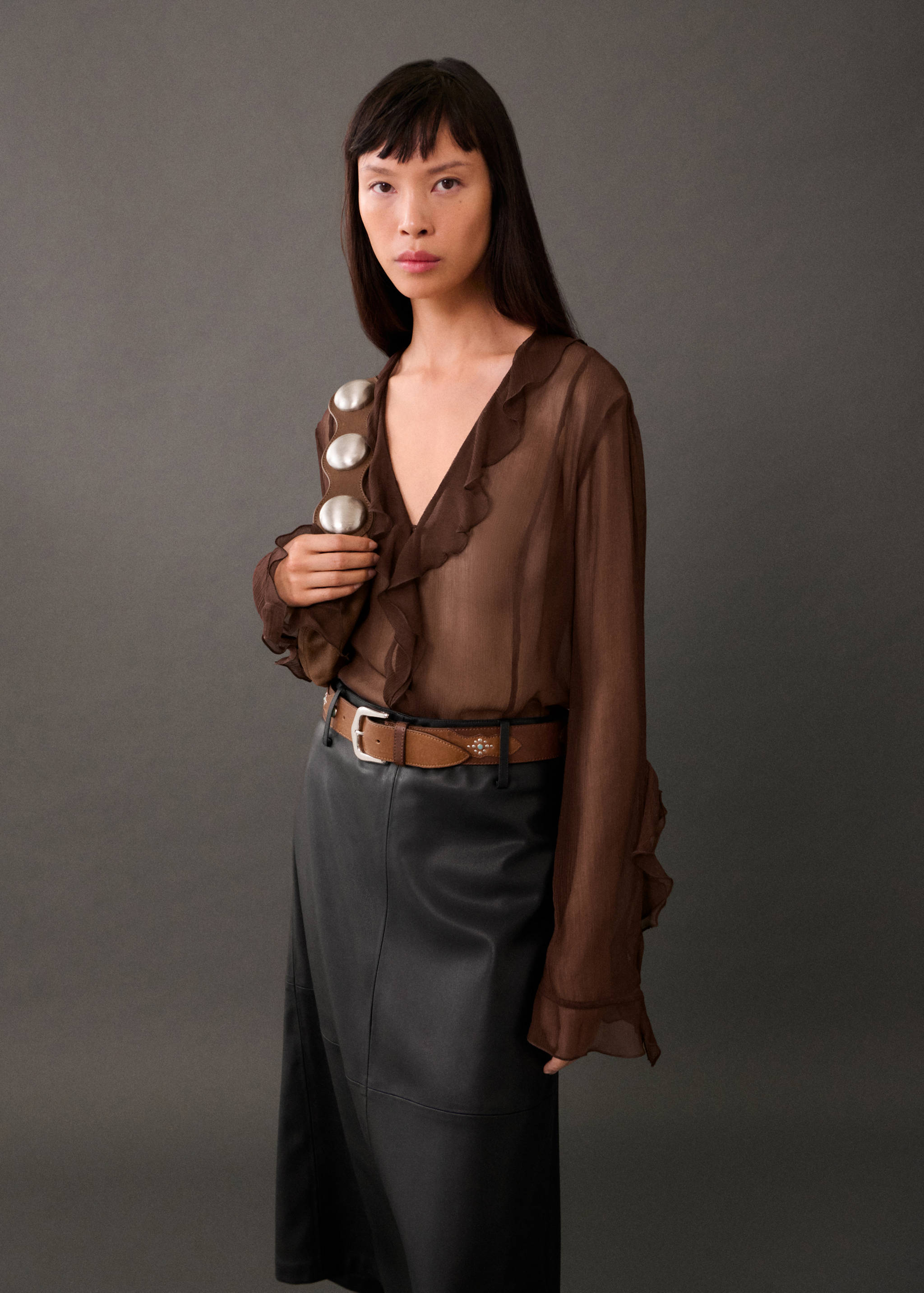 Faux-leather midi-skirt - Details of the article 1