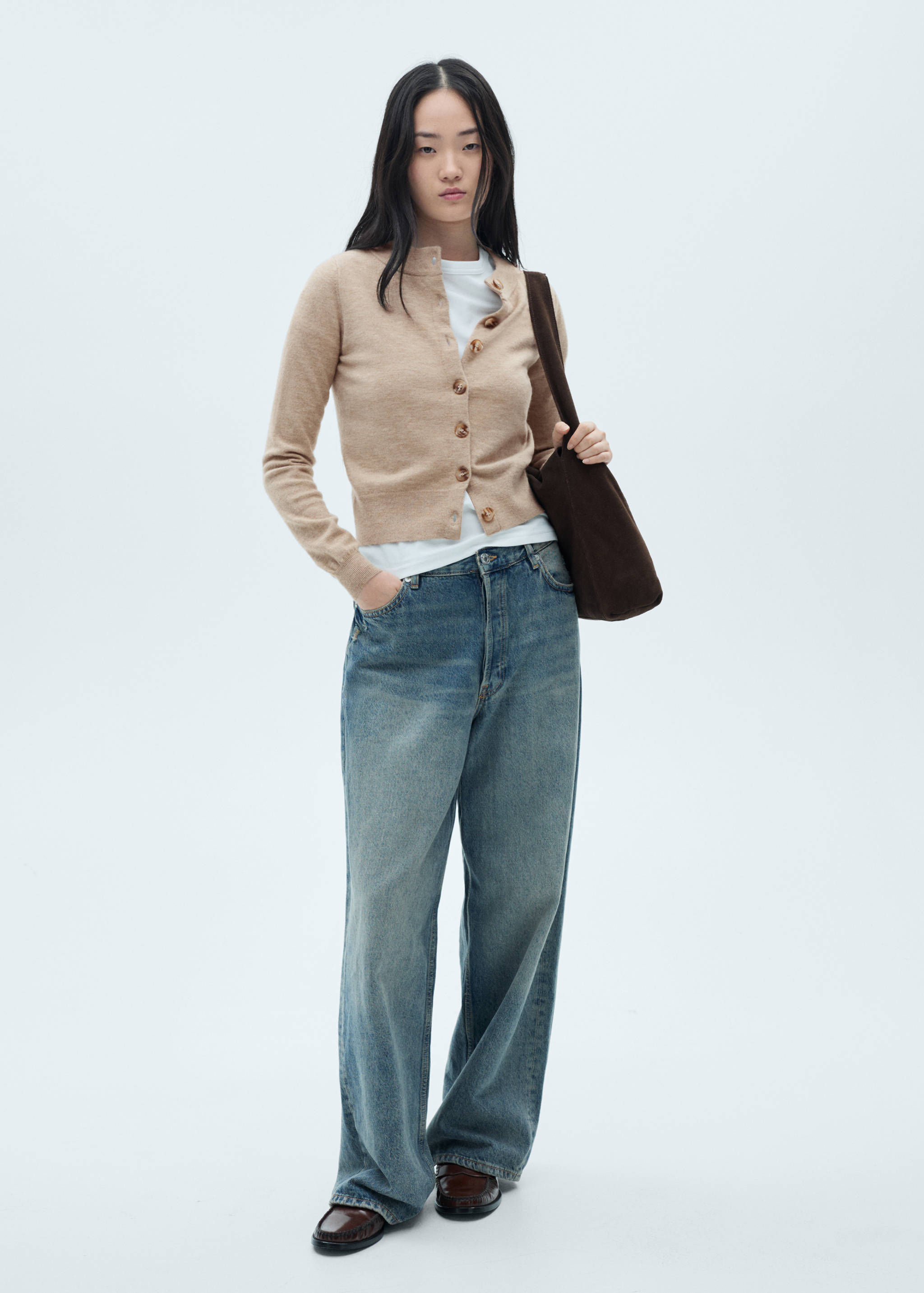 Cárdigan cuello redondo botones - Plano general