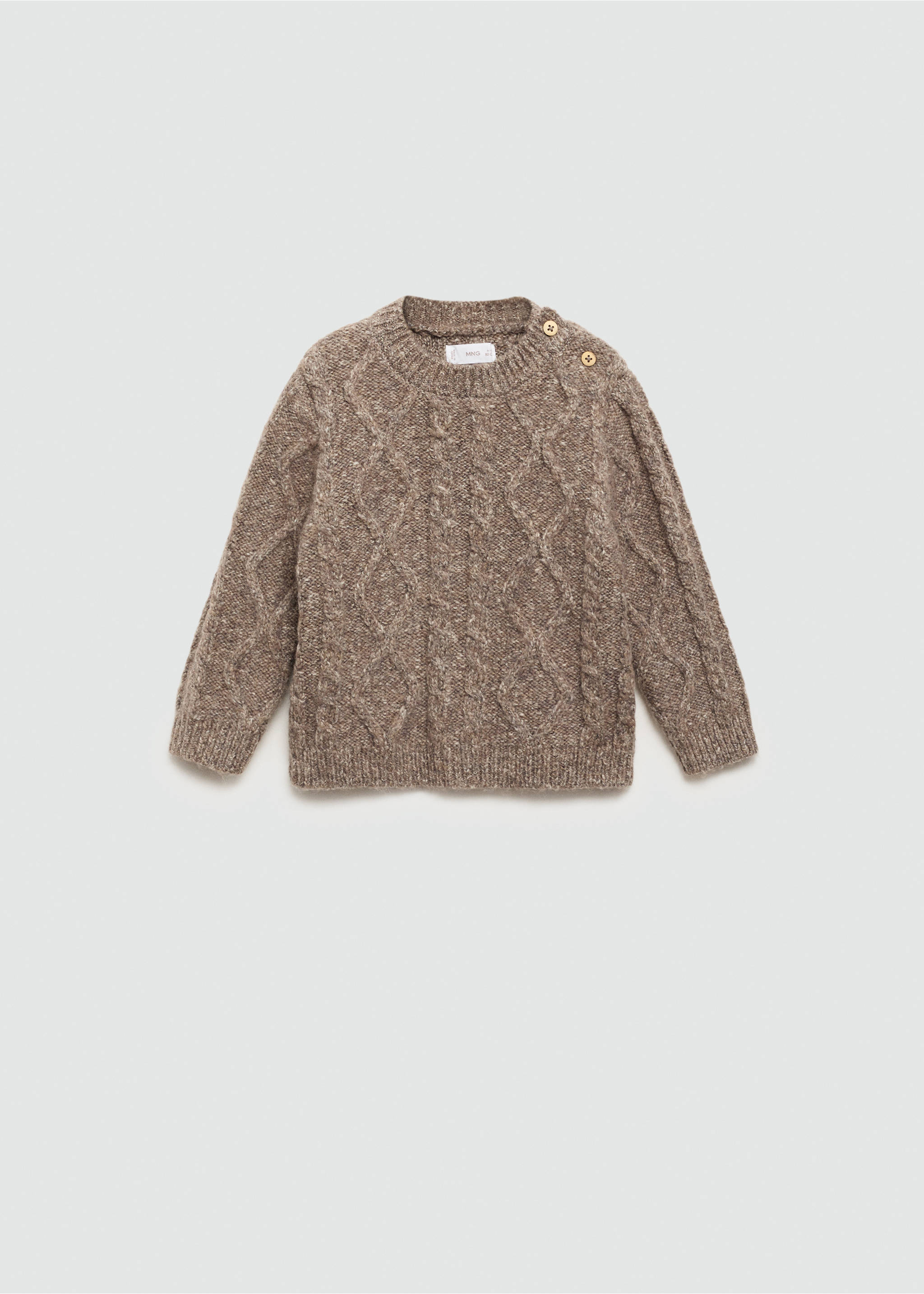 Buttoned knit braided sweater - Article without model, Medium Brown. Ref: 77096732-00.