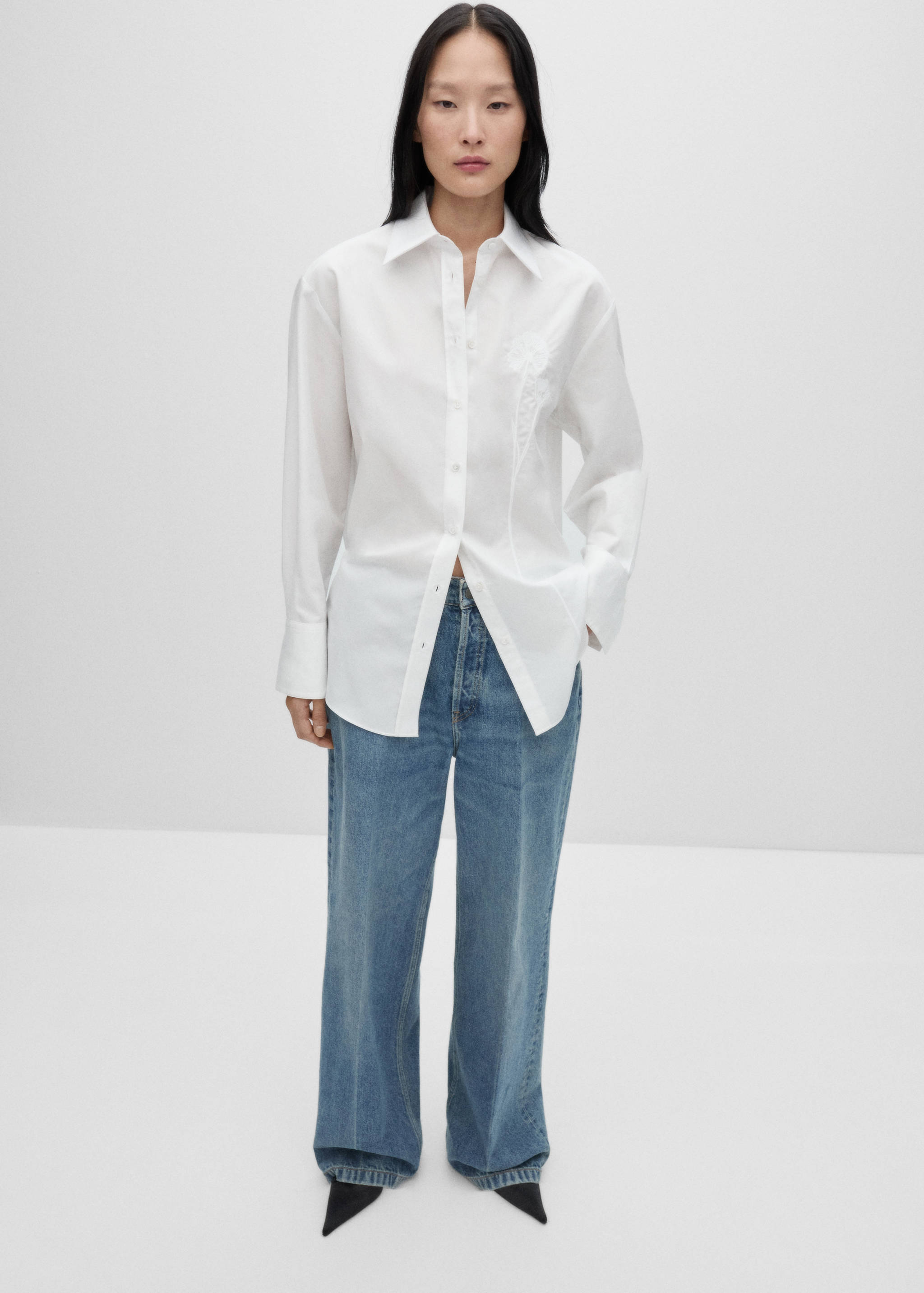 Oversized poplin shirt with embroidery detail - General plane