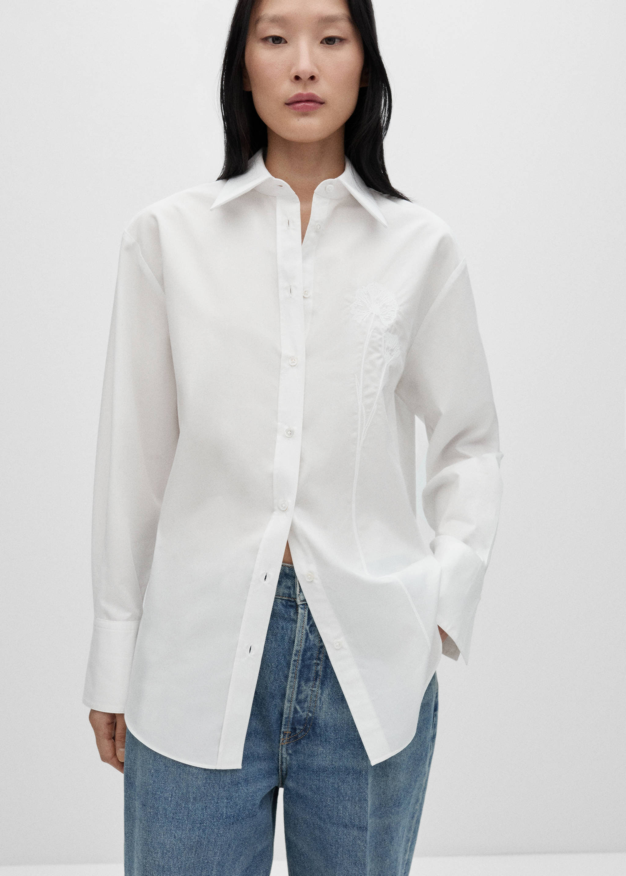 Oversized poplin shirt with embroidery detail - Medium plane