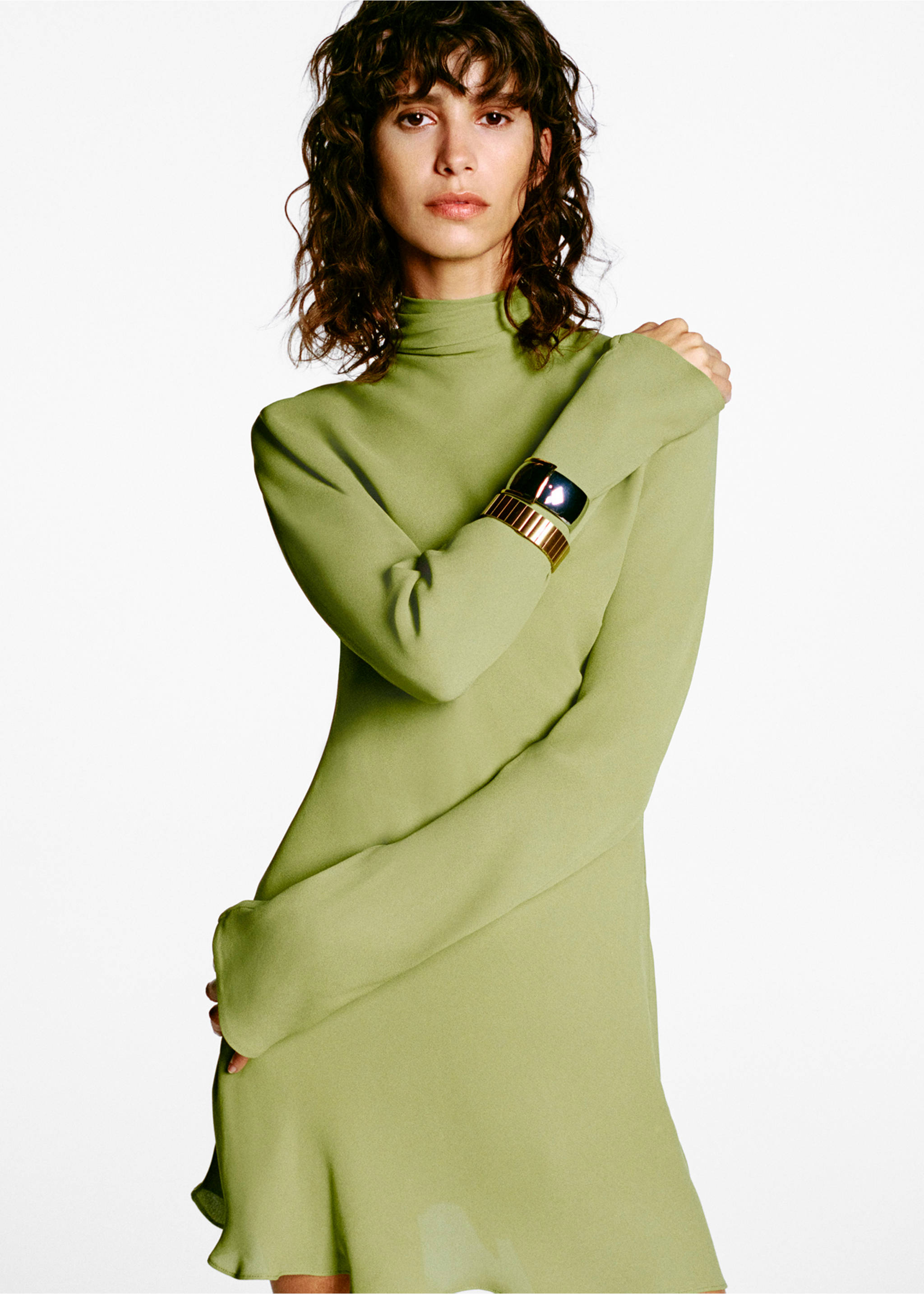 Chiffon lace dress - Details of the article 7, Khaki. Ref: 77096763-00.