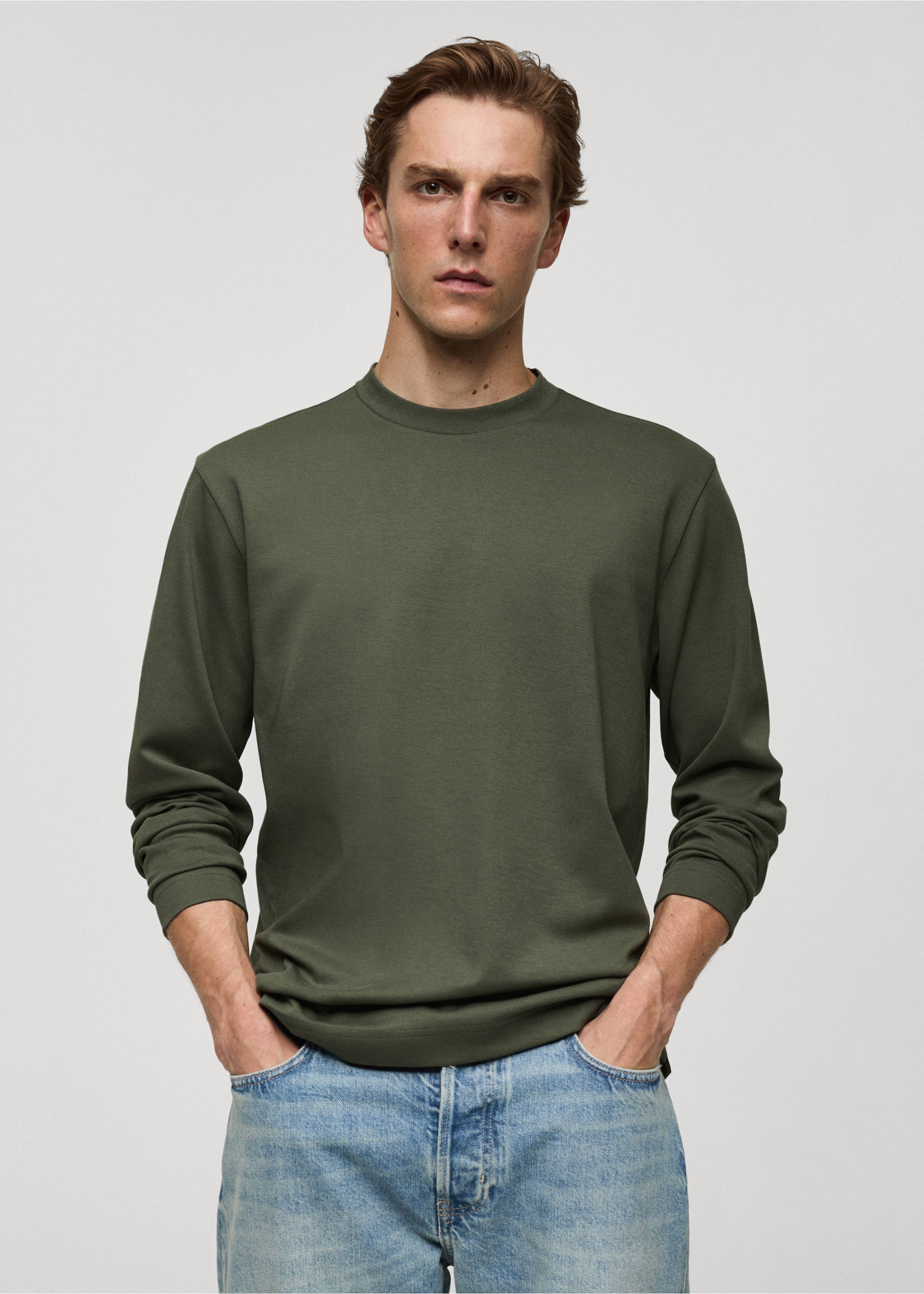 Camiseta 100% algodón manga larga - Plano medio, Verde bosque. Ref: 77097111-00.