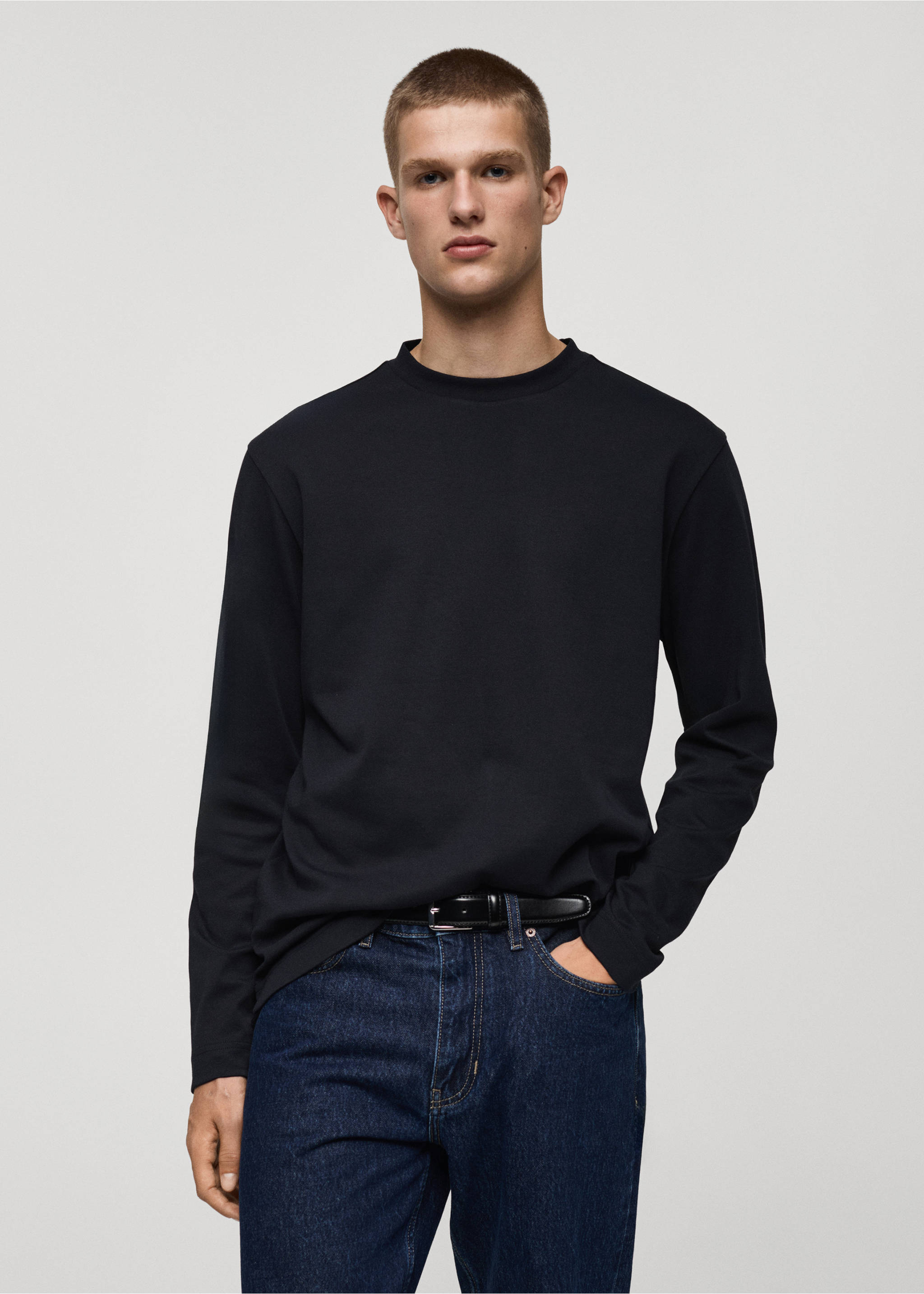 100% cotton long-sleeved t-shirt - Medium plane, Dark Navy. Ref: 77097111-00.