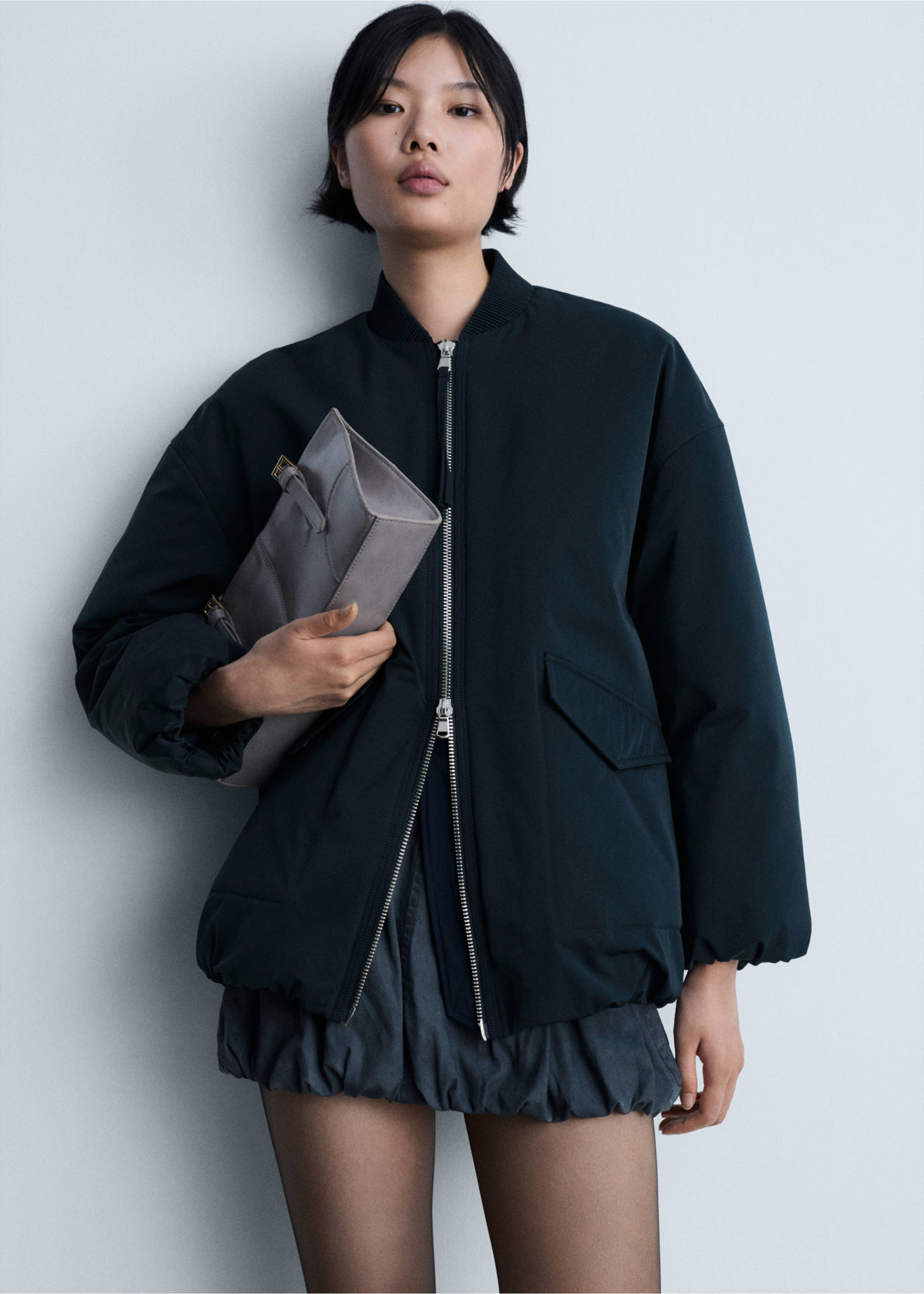 Bomber jacket with double zip - Medium plane, Dark Navy. Ref: 77097641-00.