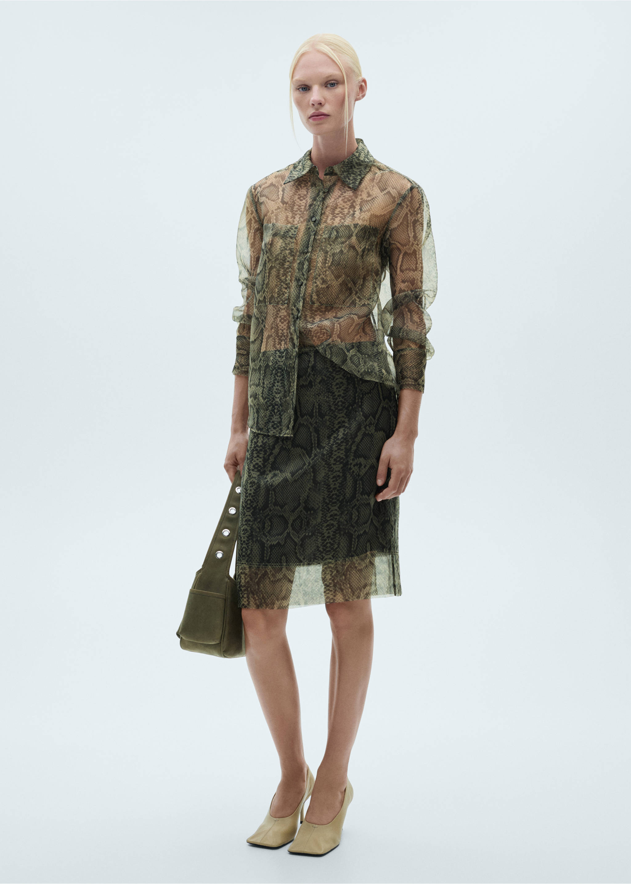 Animal print organza skirt - General plane, Ecru. Ref: 77097659-00.