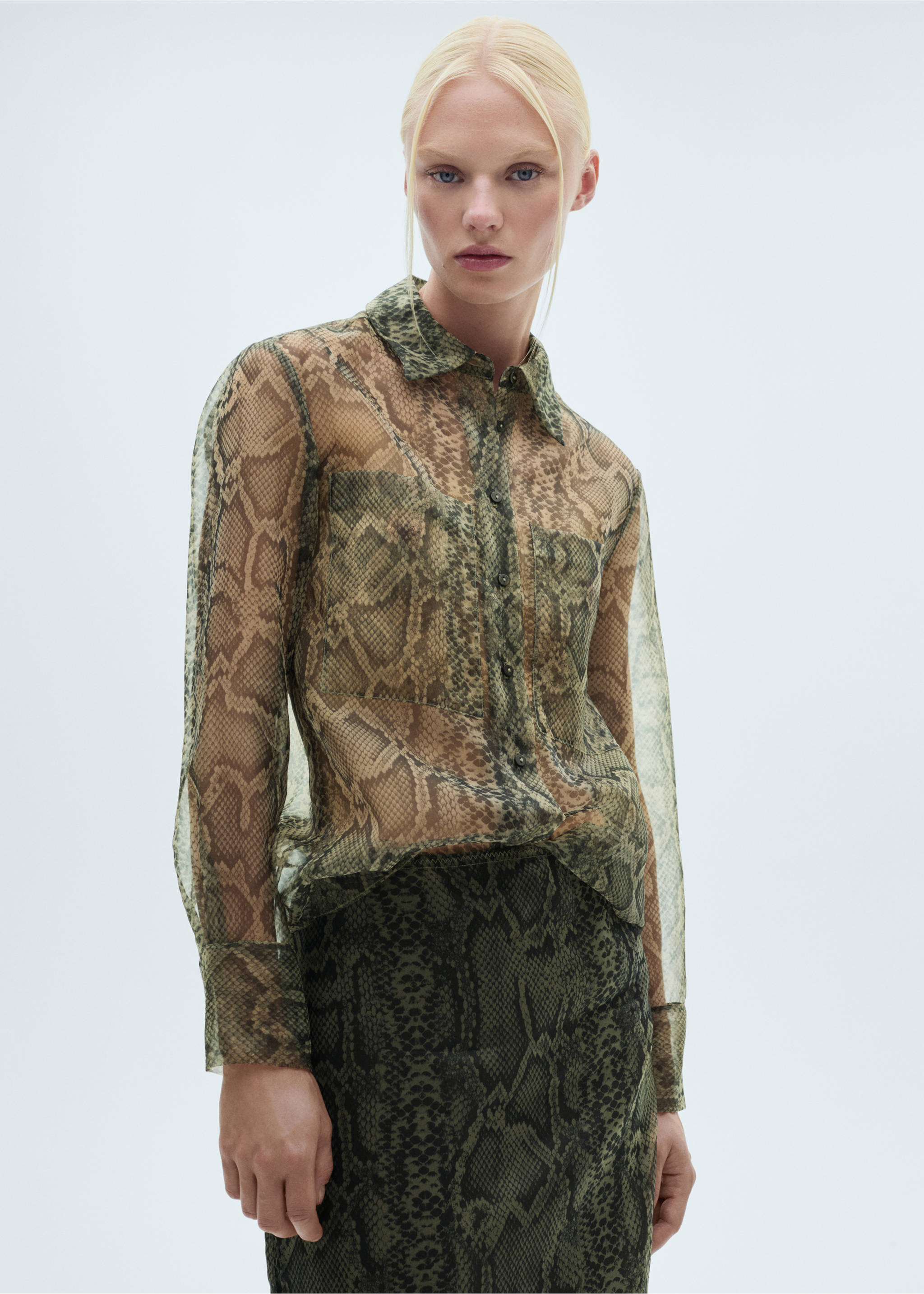 Animal print organza skirt - Details of the article 1, Ecru. Ref: 77097659-00.