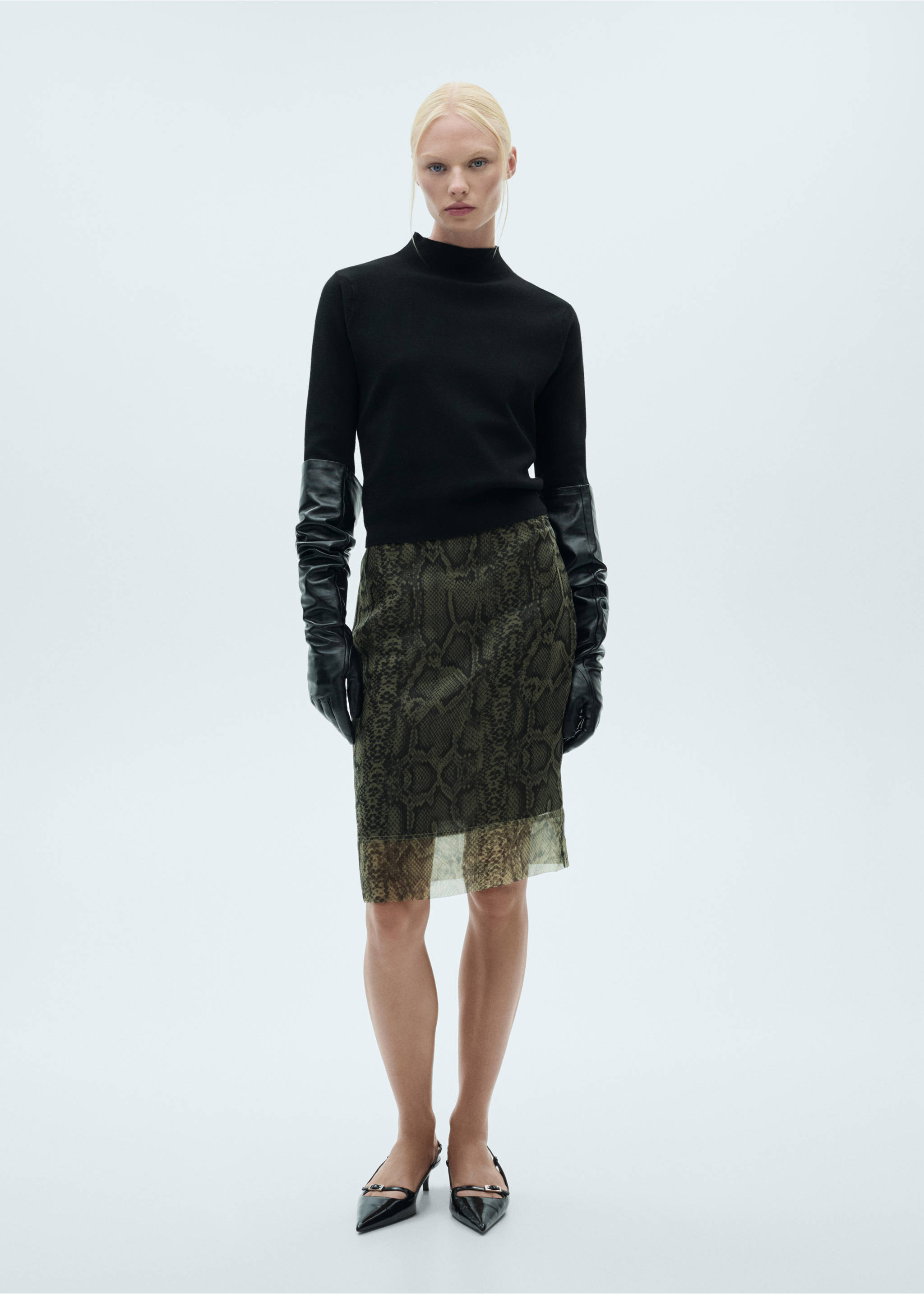 Animal print organza skirt - Details of the article 2, Ecru. Ref: 77097659-00.