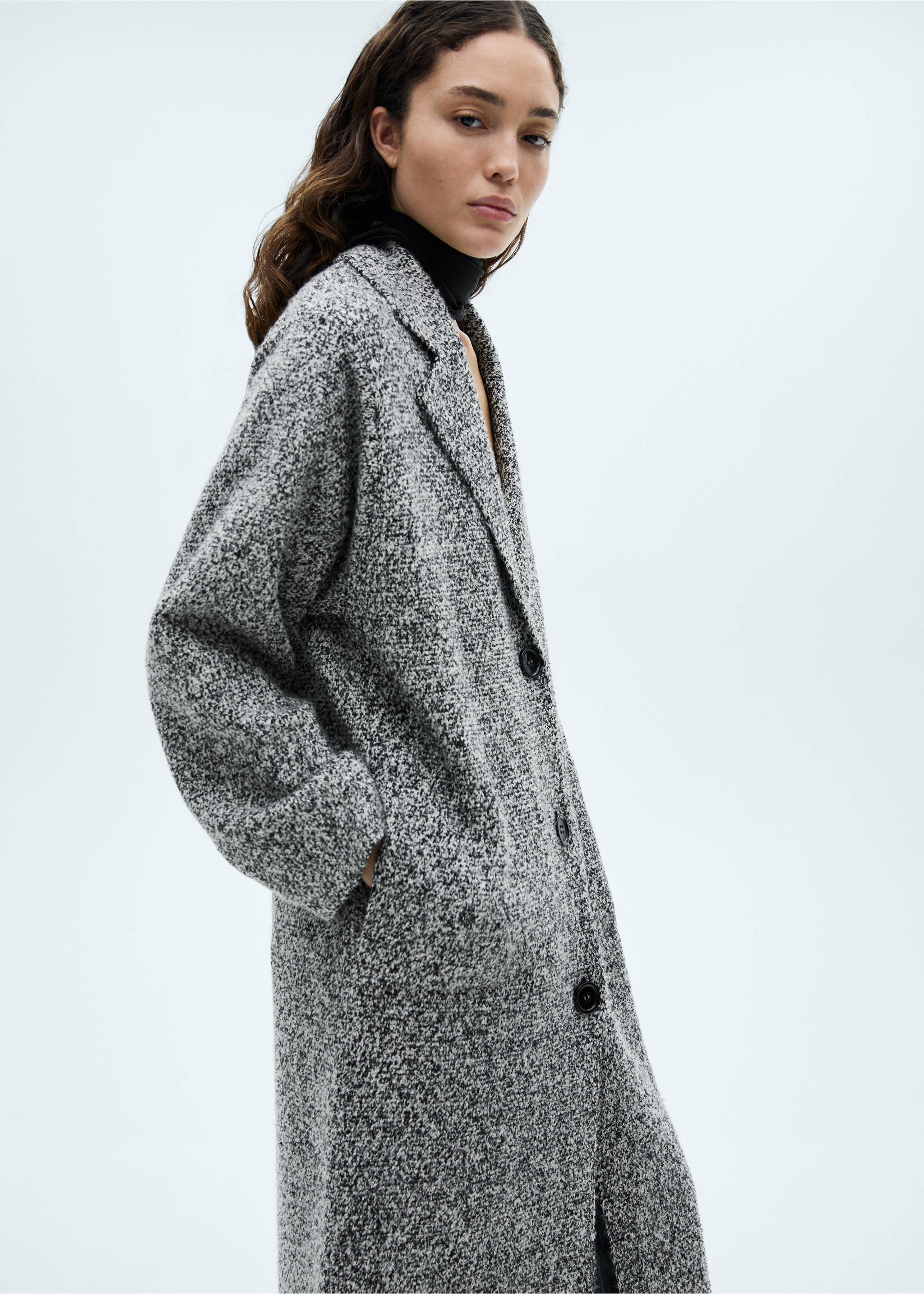 Gemêleerd gebreide katoenen jas - Middenvlak, Zwart. Ref: 77097660-00.