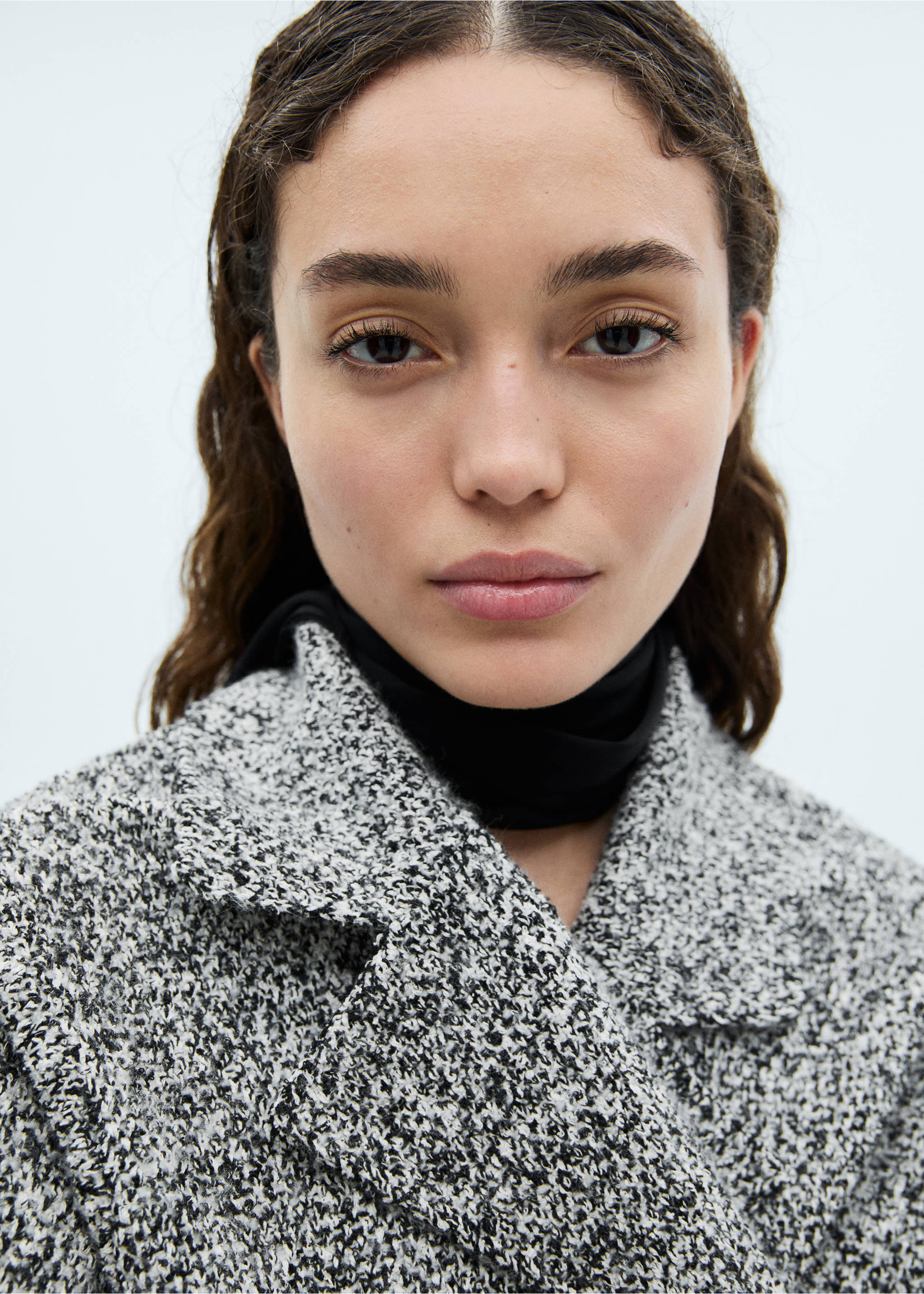 Gemêleerd gebreide katoenen jas - Detail van het artikel 1, Zwart. Ref: 77097660-00.