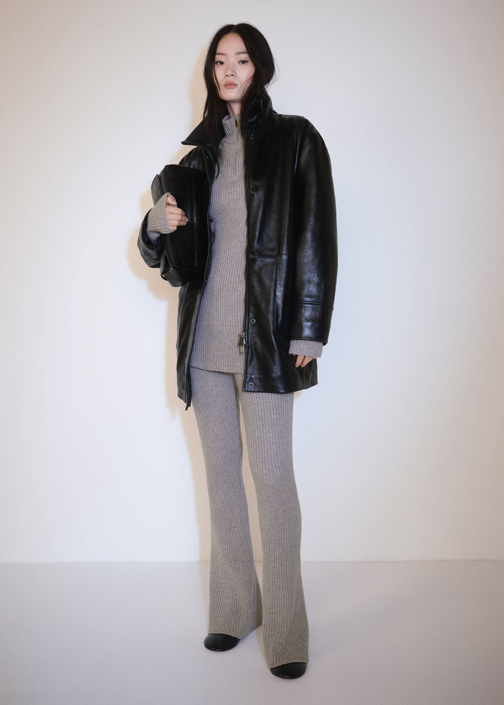 Pantalon évasé maille côtelée - Plan général