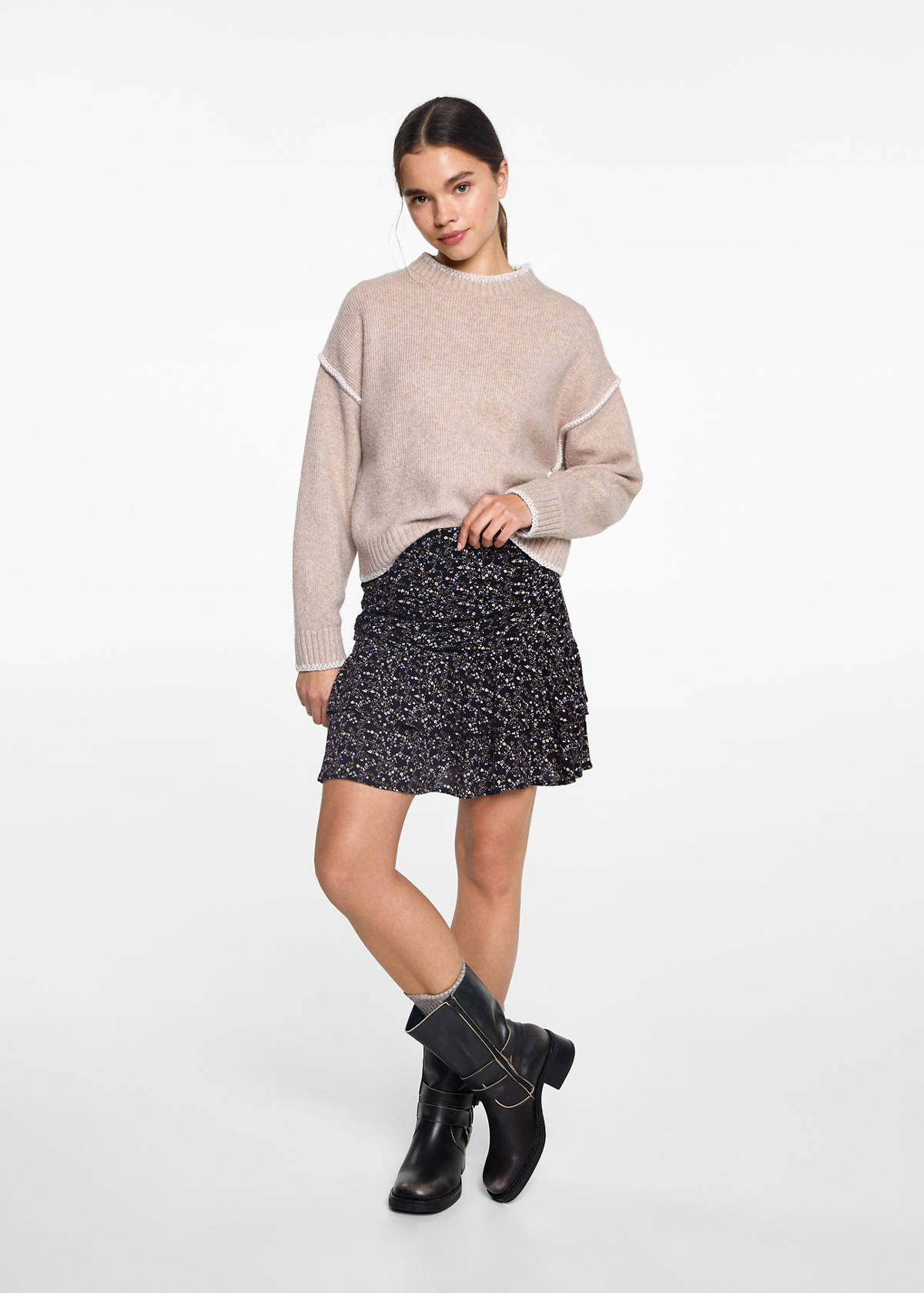 Ruffle flower print skirt