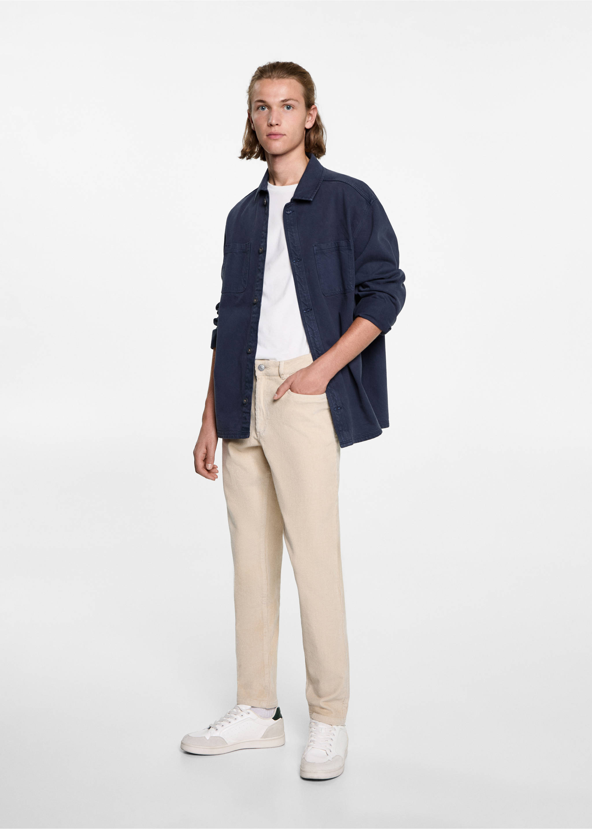 Slim fit corduroy trousers - General plane, Beige. Ref: 77097672-00.