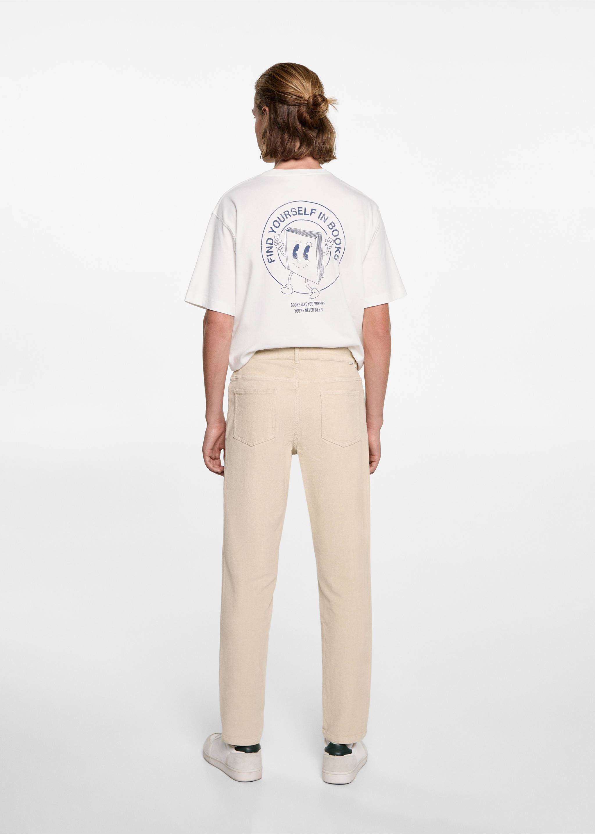 Slim fit corduroy trousers - Reverse of the article, Beige. Ref: 77097672-00.