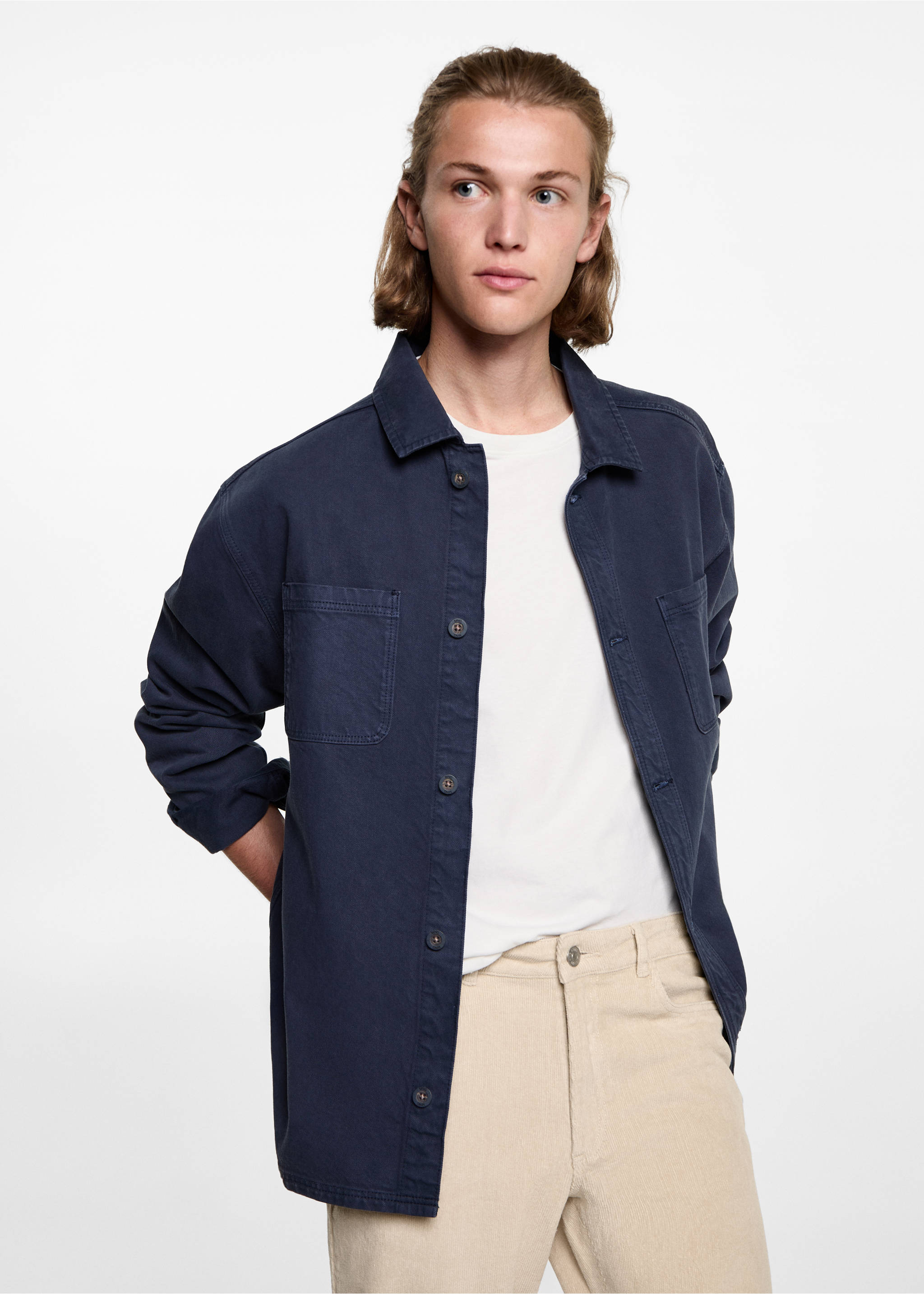 Slim fit corduroy trousers - Details of the article 1, Beige. Ref: 77097672-00.