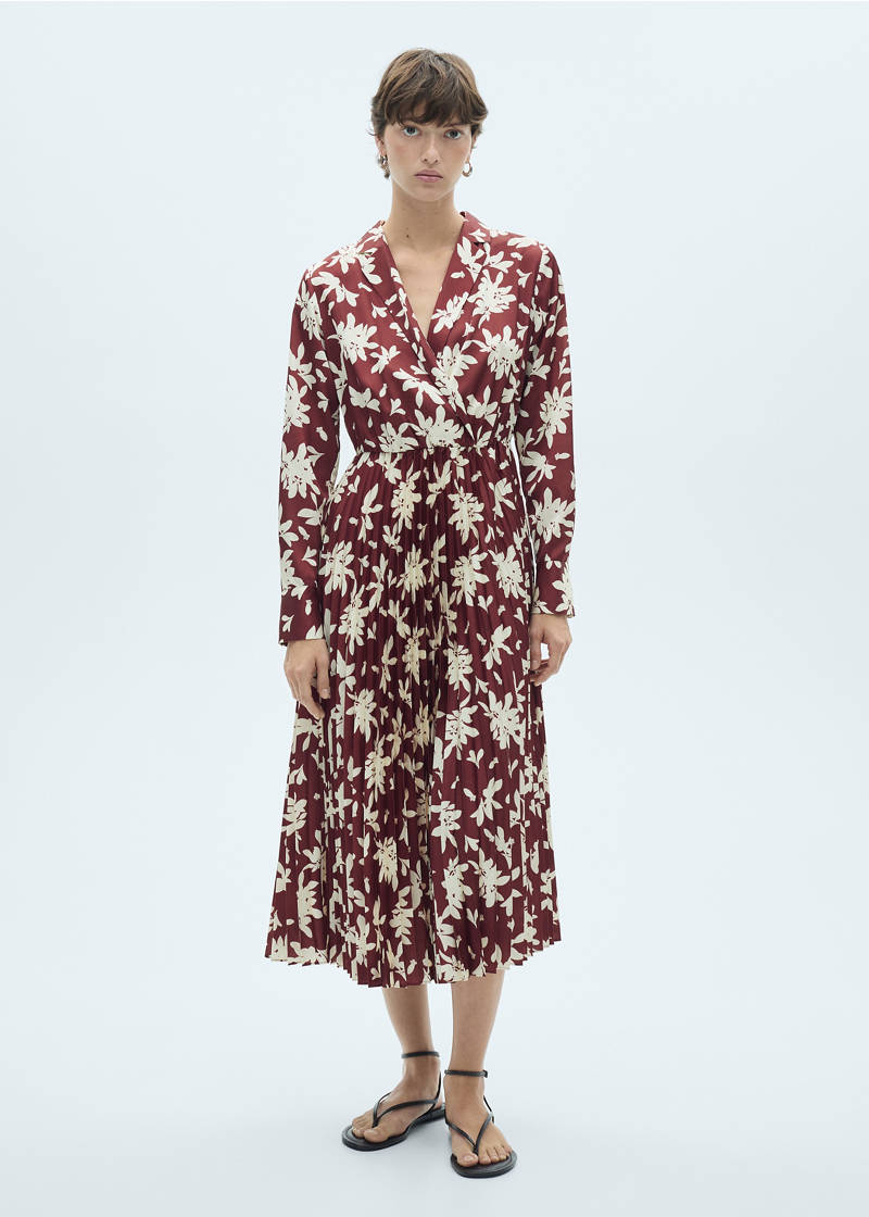Printed pleated dress - Maroon