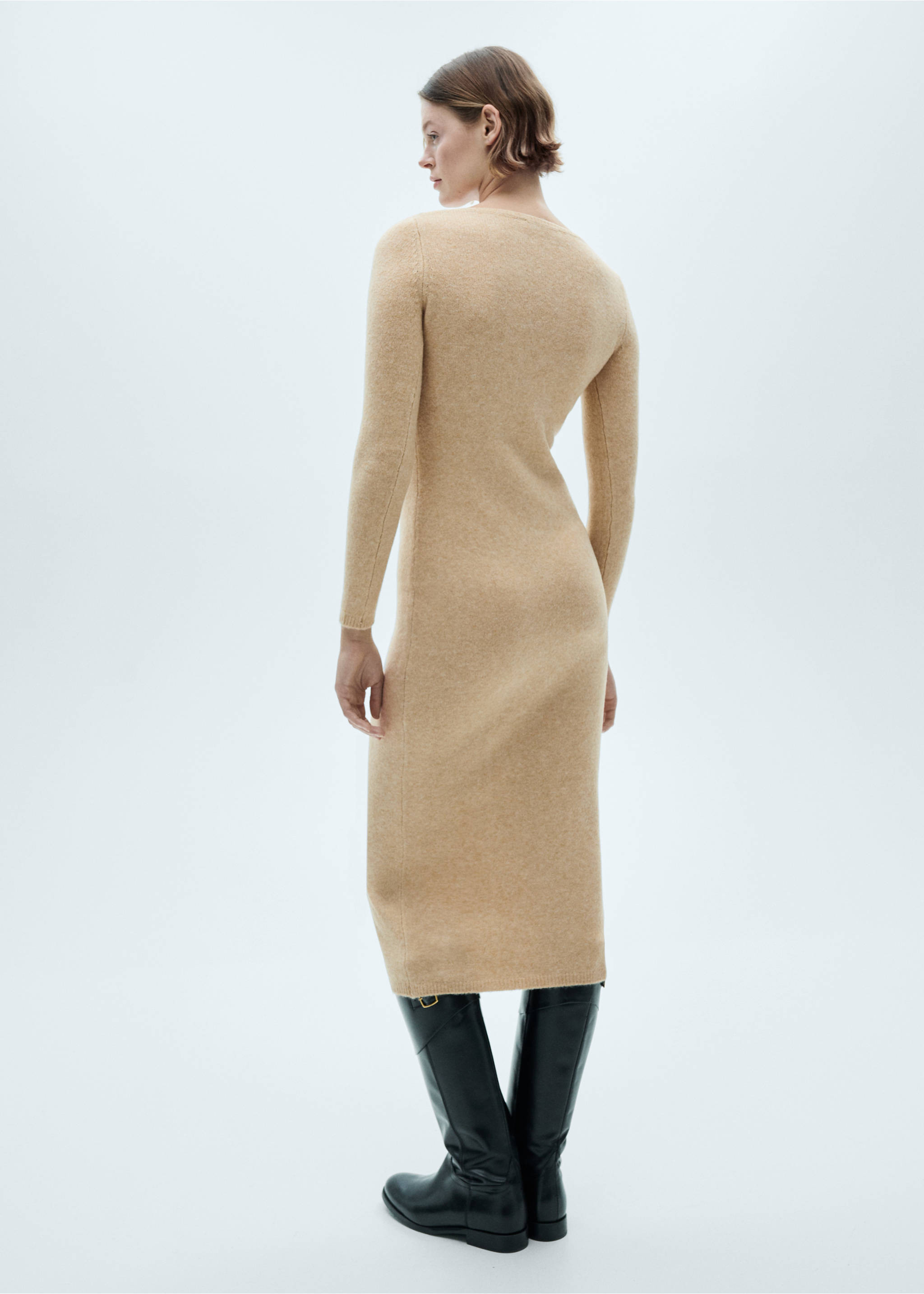 Knit midi dress - Reverse of the article, Medium Brown. Ref: 77097678-00.