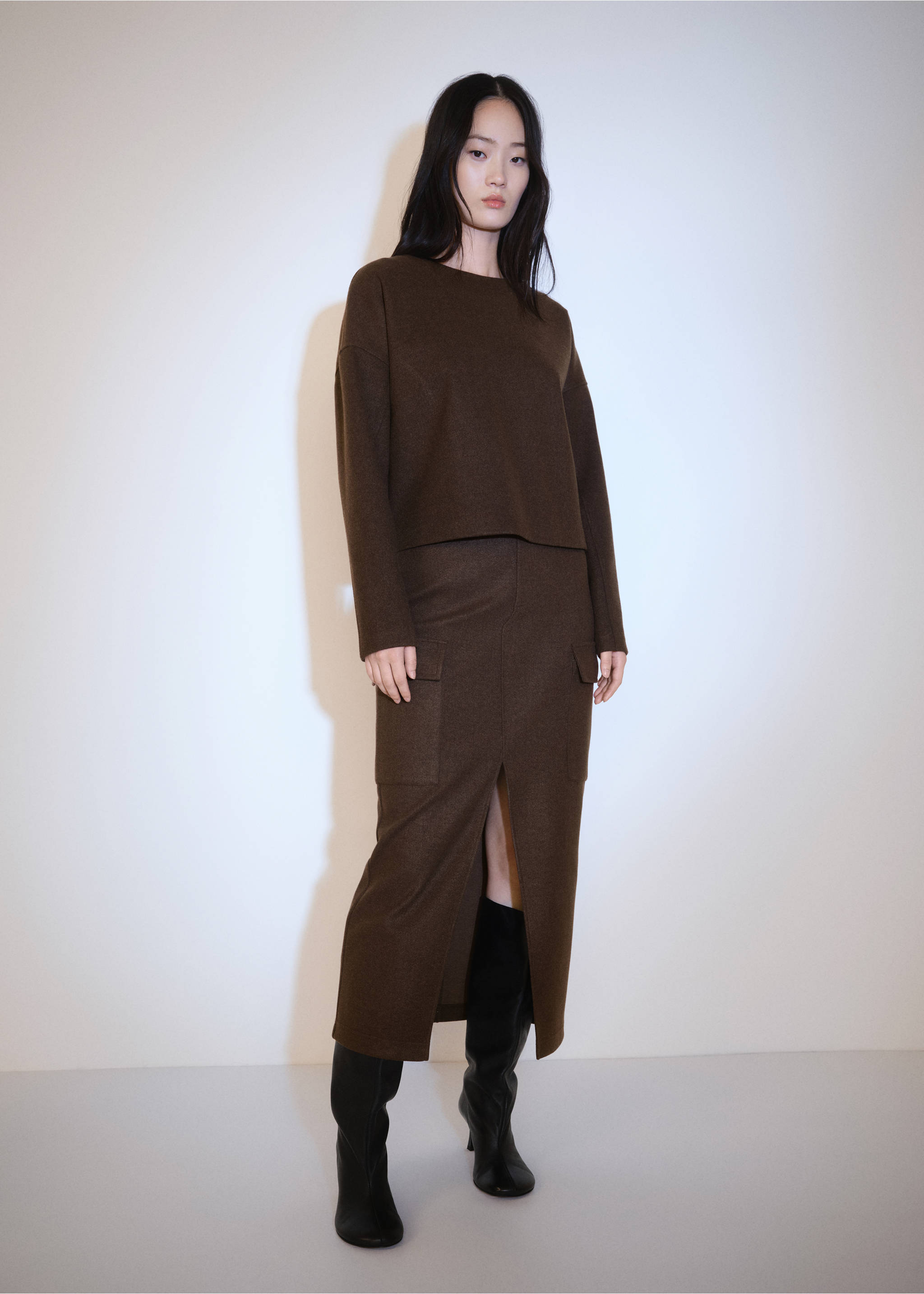 Sudadera recta felpa - Plano general, Marrón. Ref: 77097686-00.