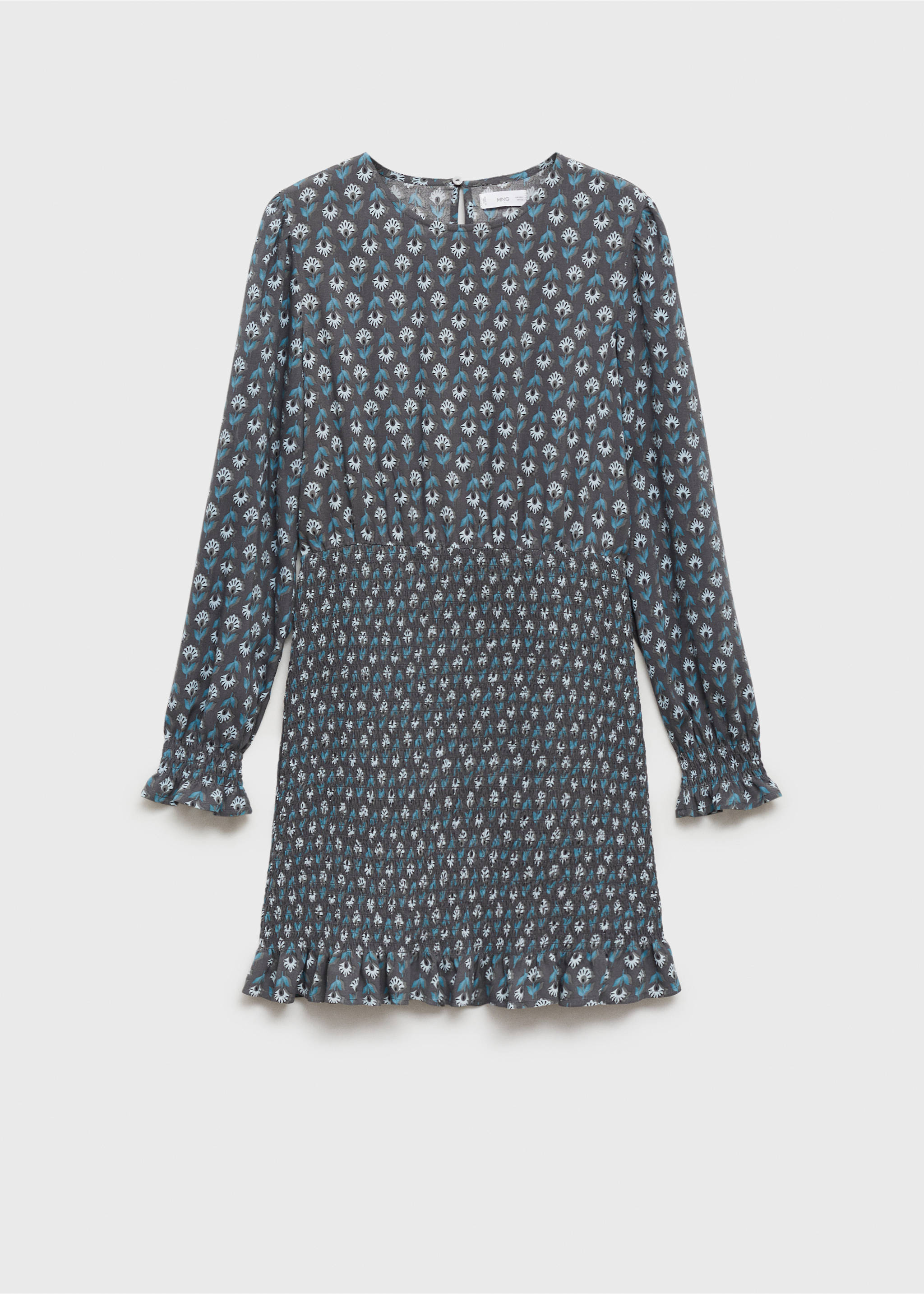 Printed dress with ruffled detail - Article without model, Charcoal. Ref: 77097701-00.