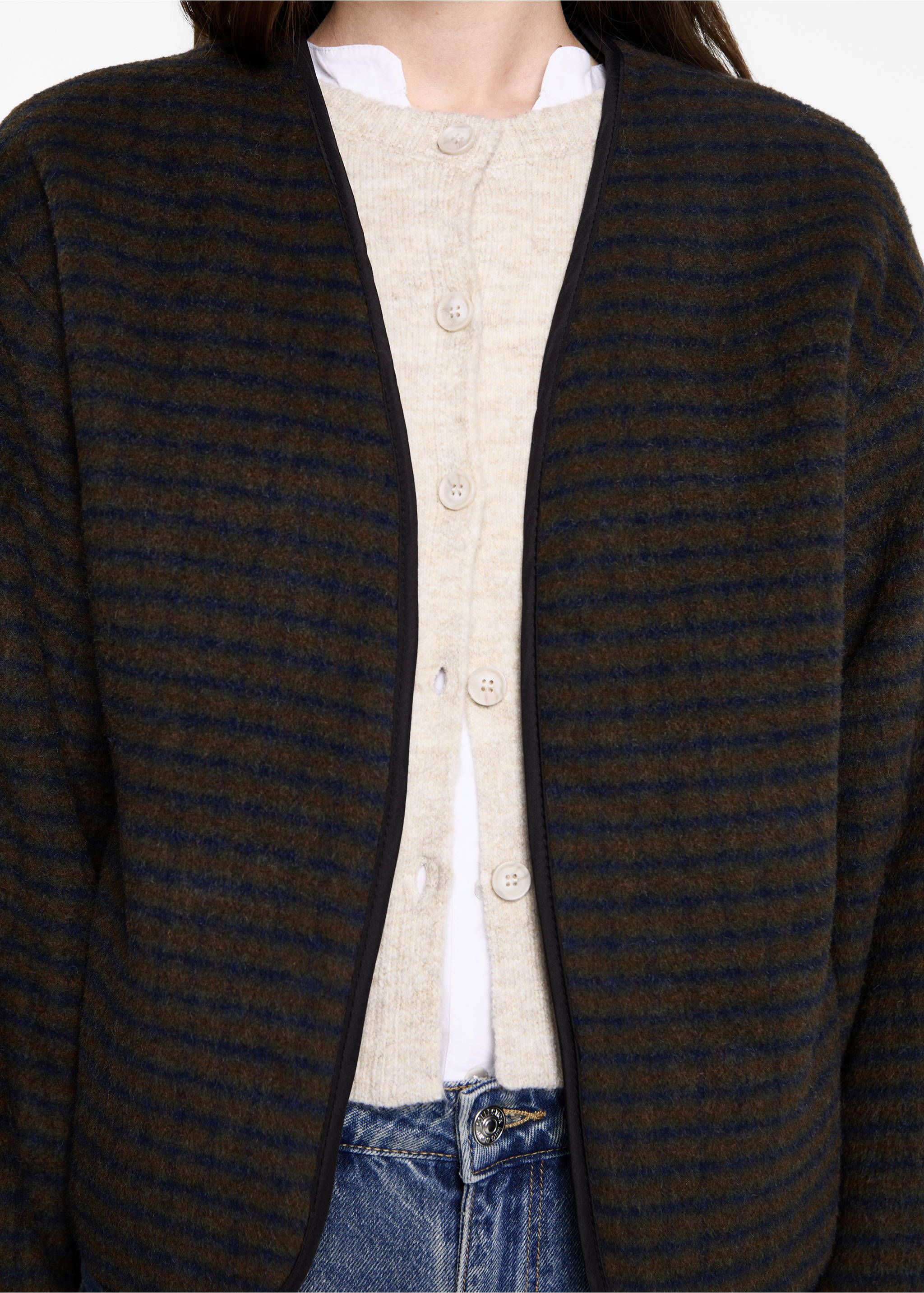 Checked texture jacket - Details of the article 6, Brown. Ref: 77097710-00.