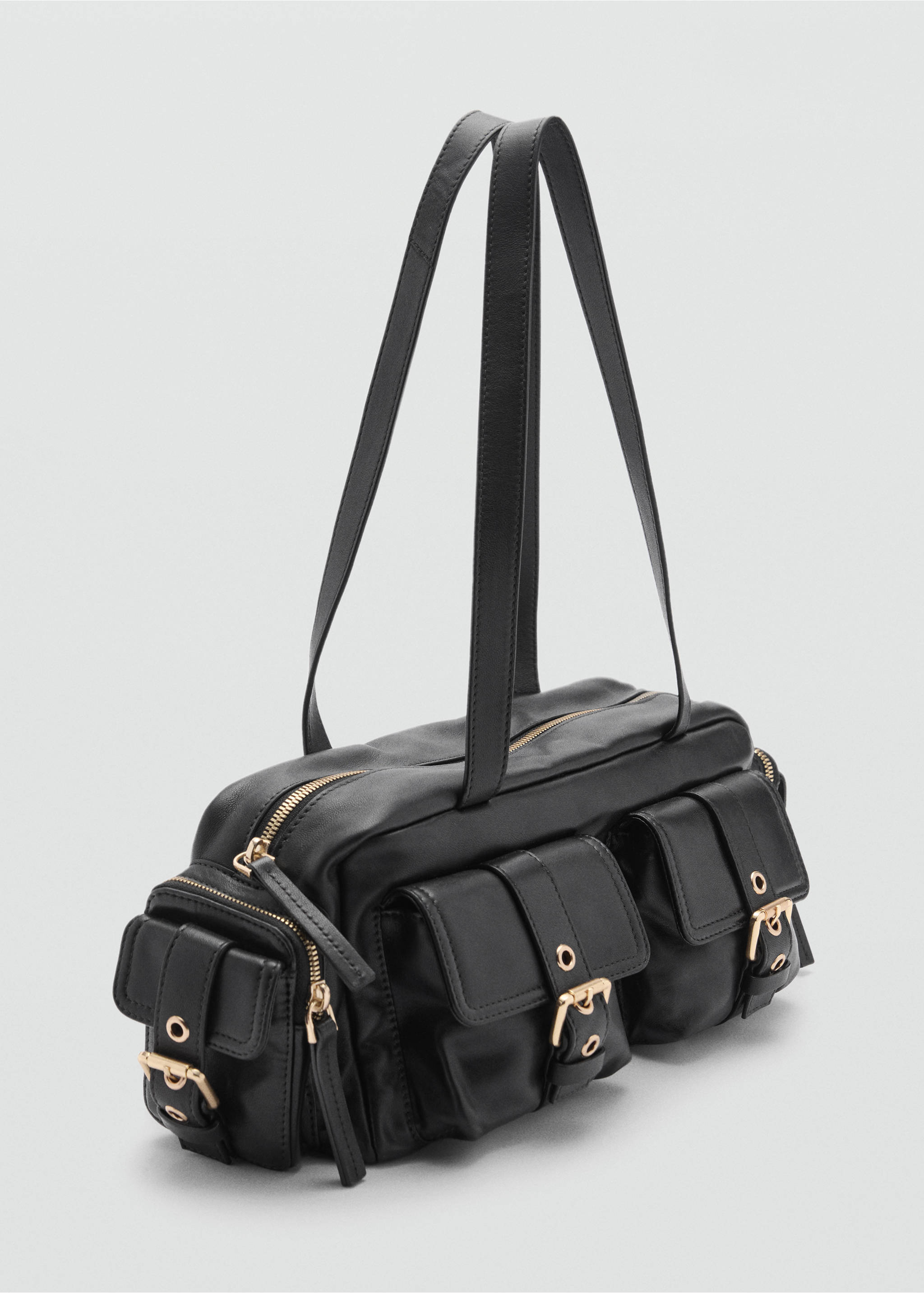 Bolso piel bolsillos - Plano medio, Negro. Ref: 77097711-00.