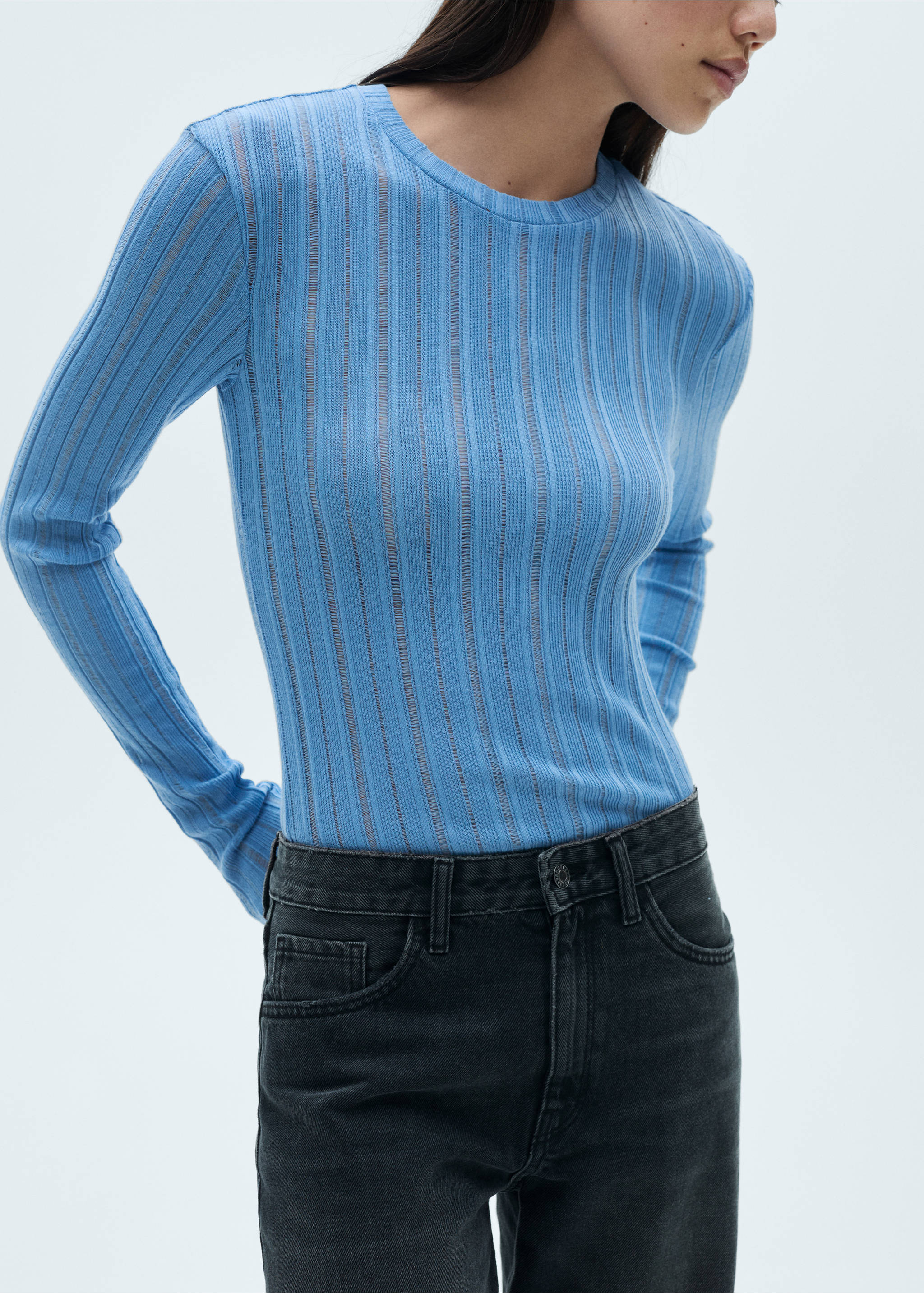 Maglietta melangiata - Piano medio, Celeste. Ref: 77097715-00.