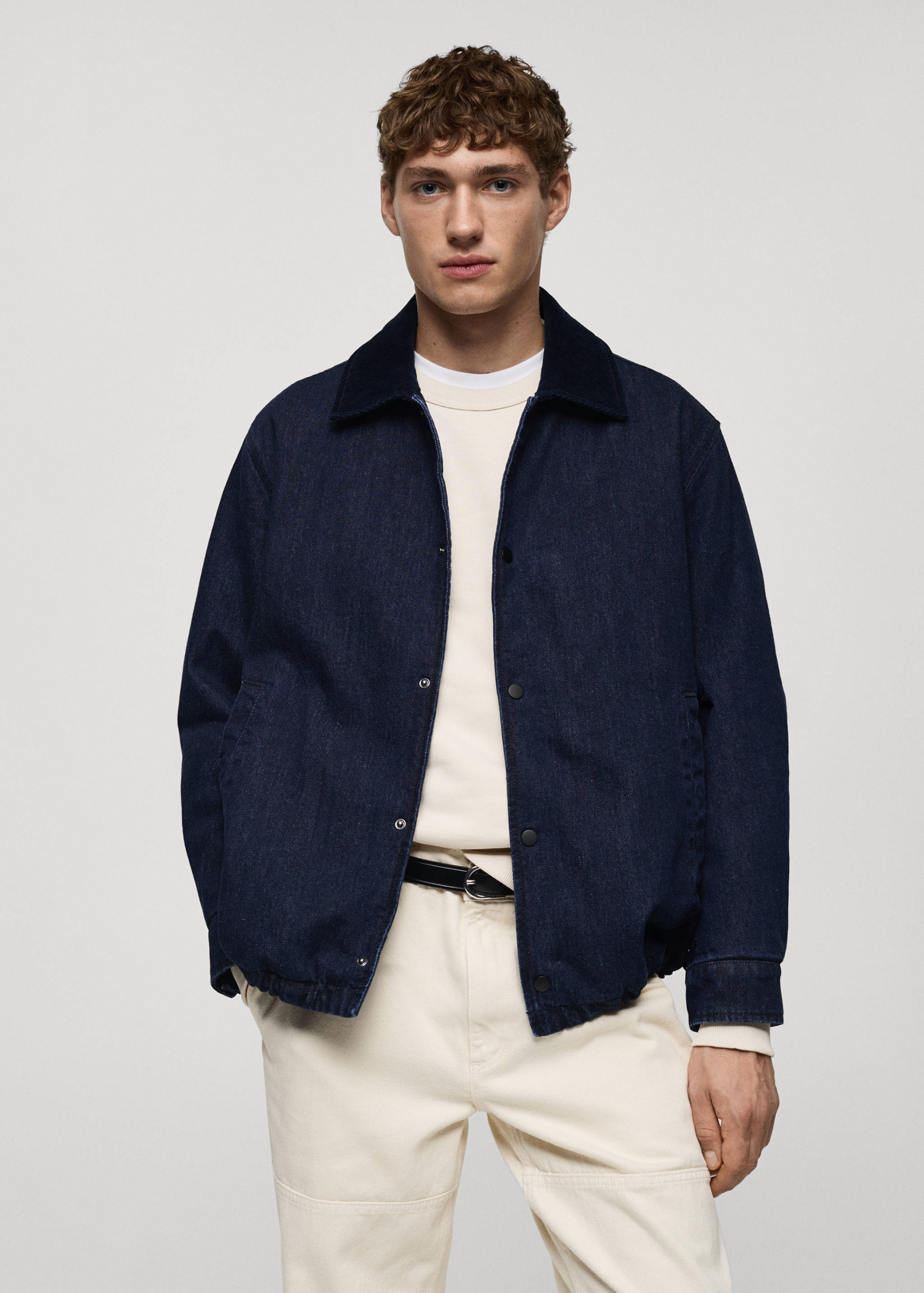 Corduroy collar denim jacket - Medium plane