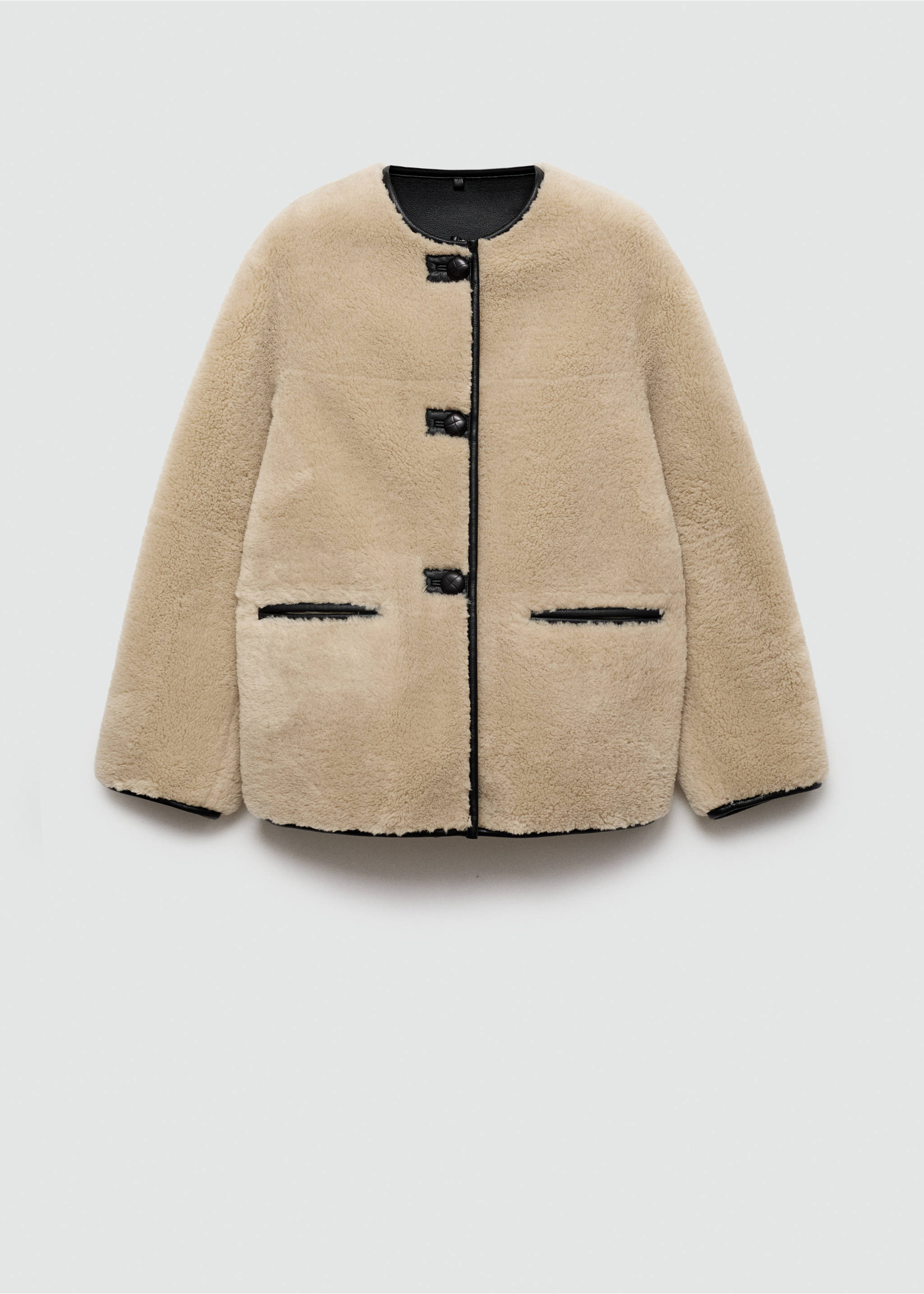 Faux-fur coat with appliqués - Article without model, Ecru. Ref: 77097914-00.