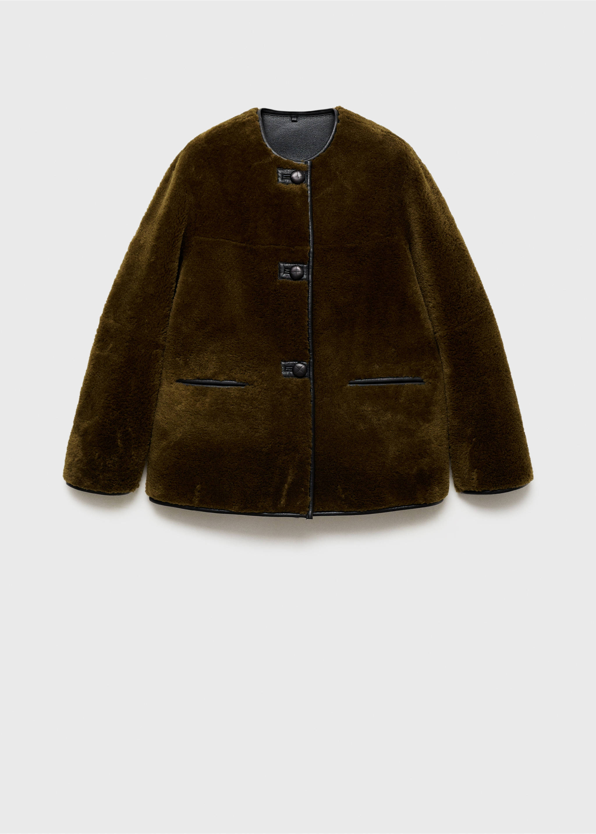 Faux-fur coat with appliqués - Article without model, Khaki. Ref: 77097914-00.