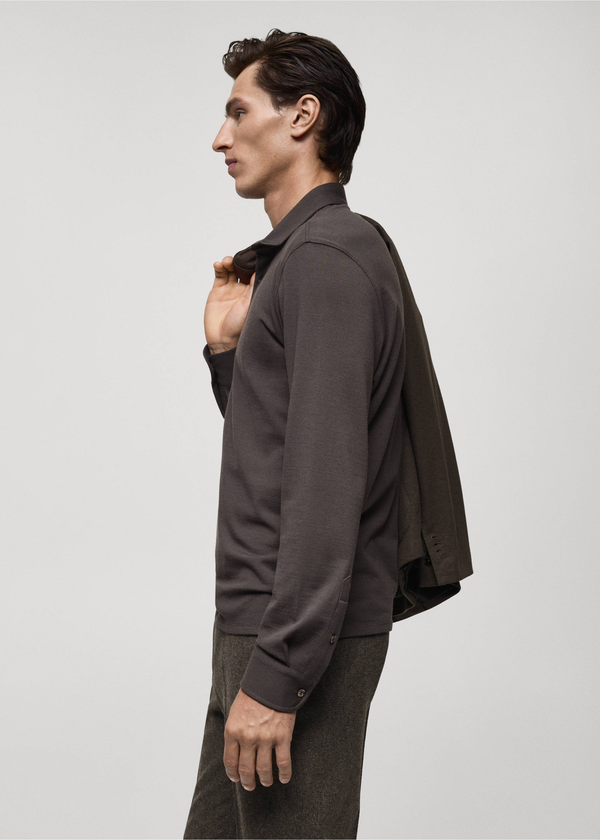 Vlněná polokošile regular fit - Detail zboží 2, Hnědá. Ref: 77097920-00.