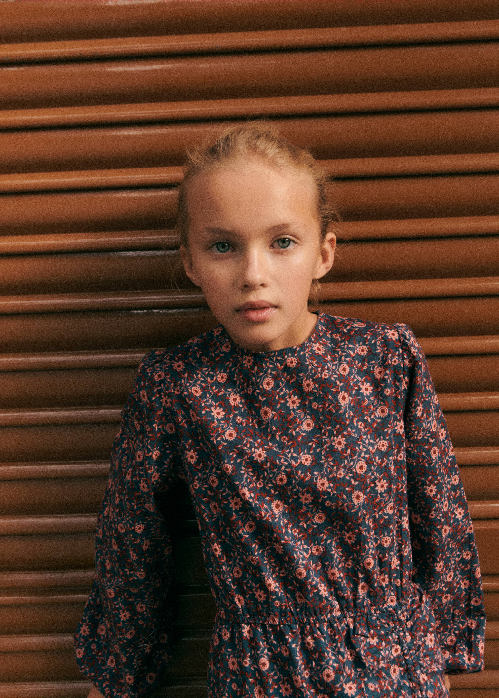 Ruched floral dress - Details of the article 5, Dark Navy. Ref: 77097924-00.