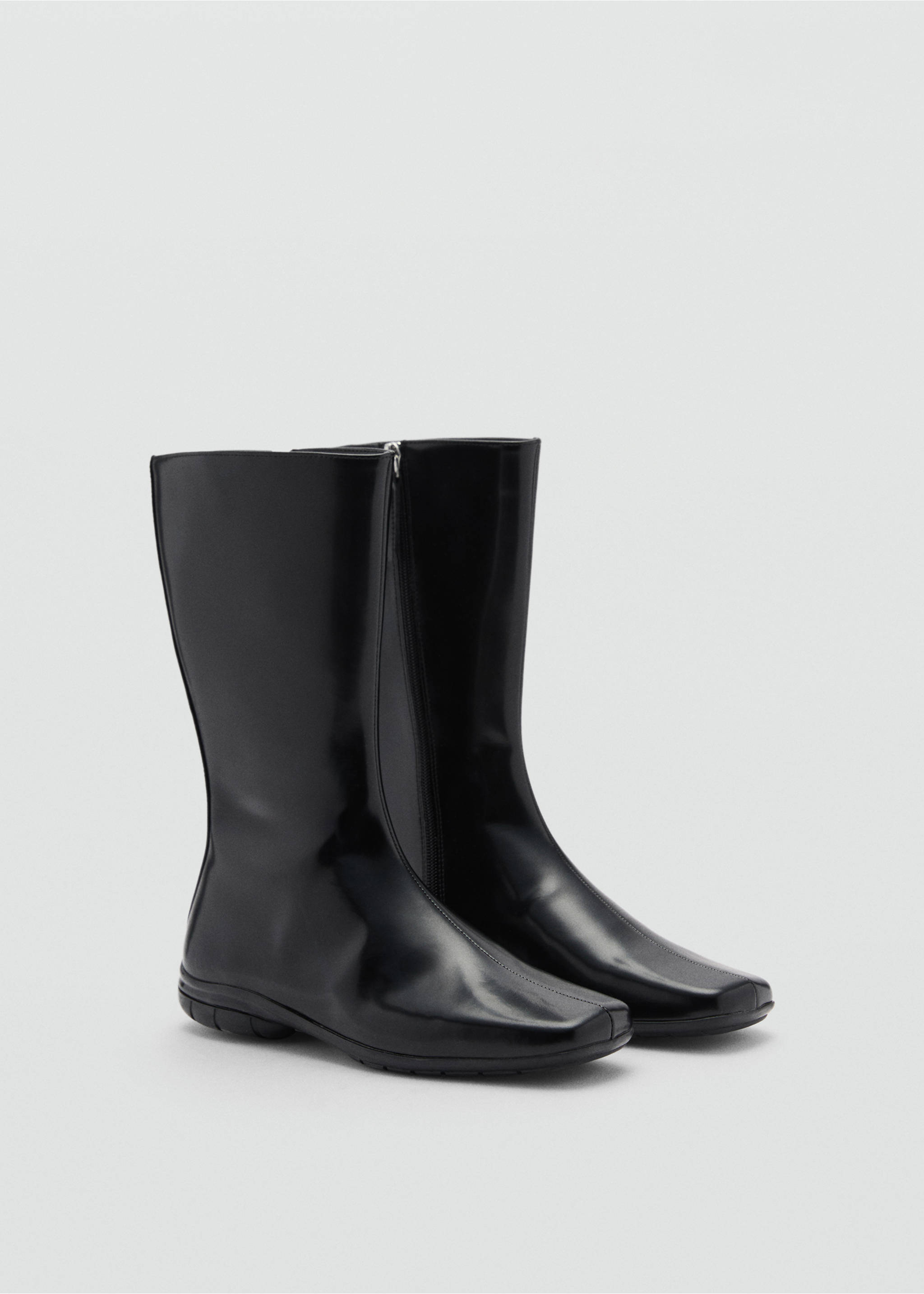 Bottines cuir bout carré - Plan moyen, Noir. Ref: 77097927-00.