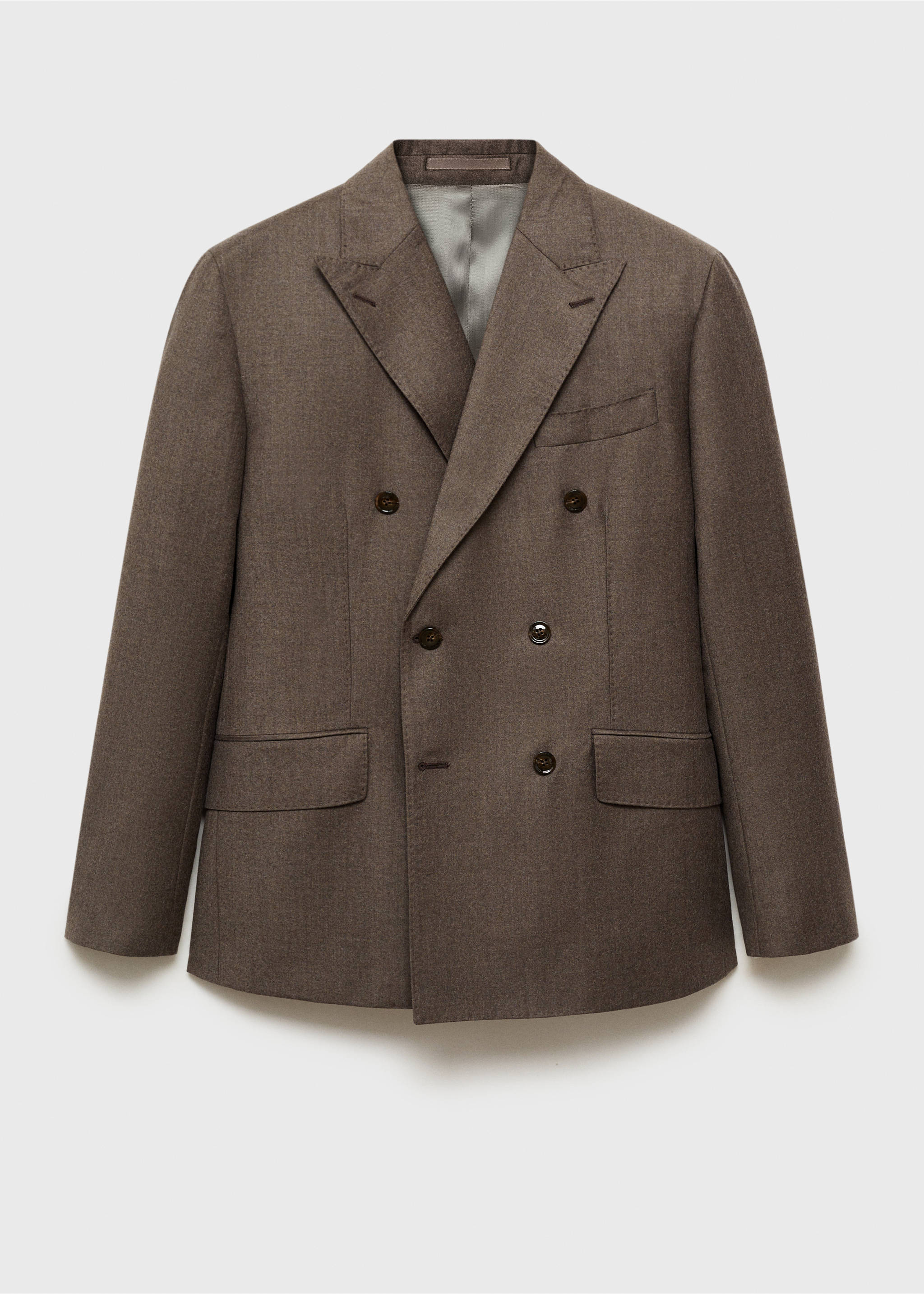 Italian 100% virgin wool flannel suit jacket - Article without model, Brown. Ref: 77097930-00.