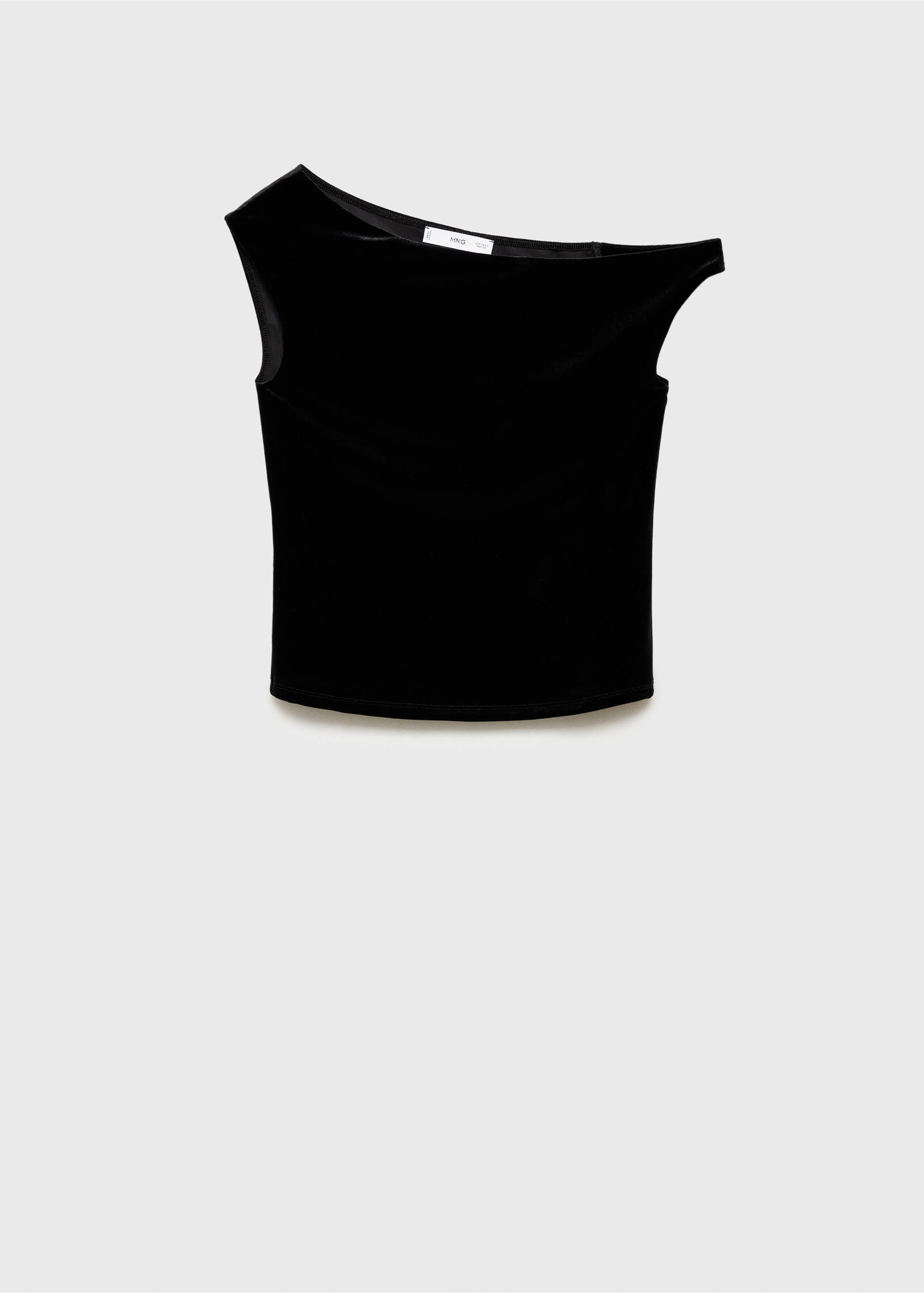 Asymmetric velvet top - Article without model, Black. Ref: 77098265-00.