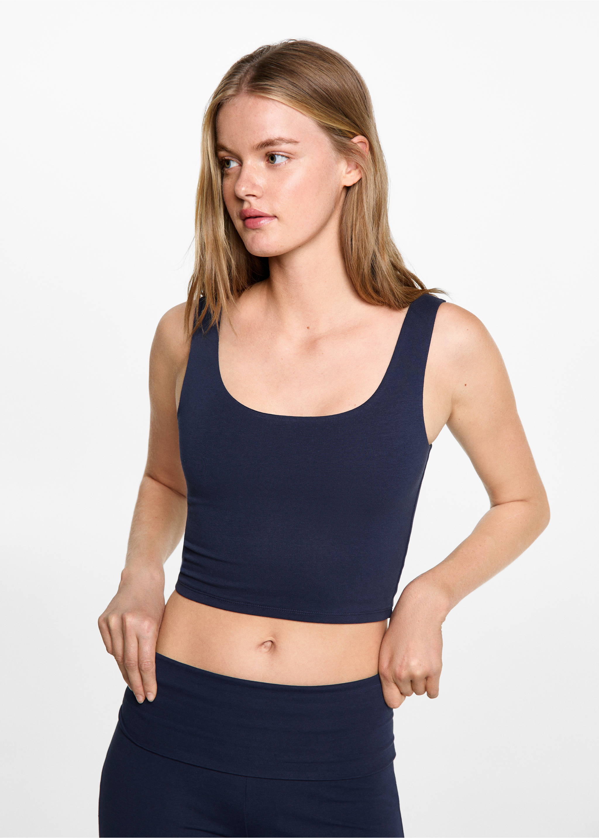 Crop top de sport - Plan moyen, Bleu marine foncé. Ref: 77098270-00.