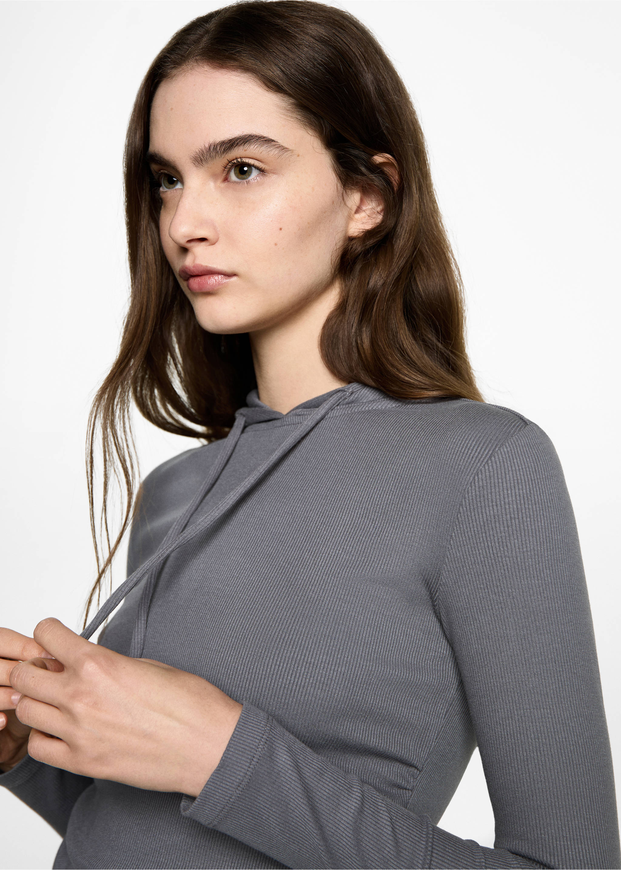 Sweat-shirt à capuche côtelé - Détail de l'article 1, Gris anthracite. Ref: 77098271-00.