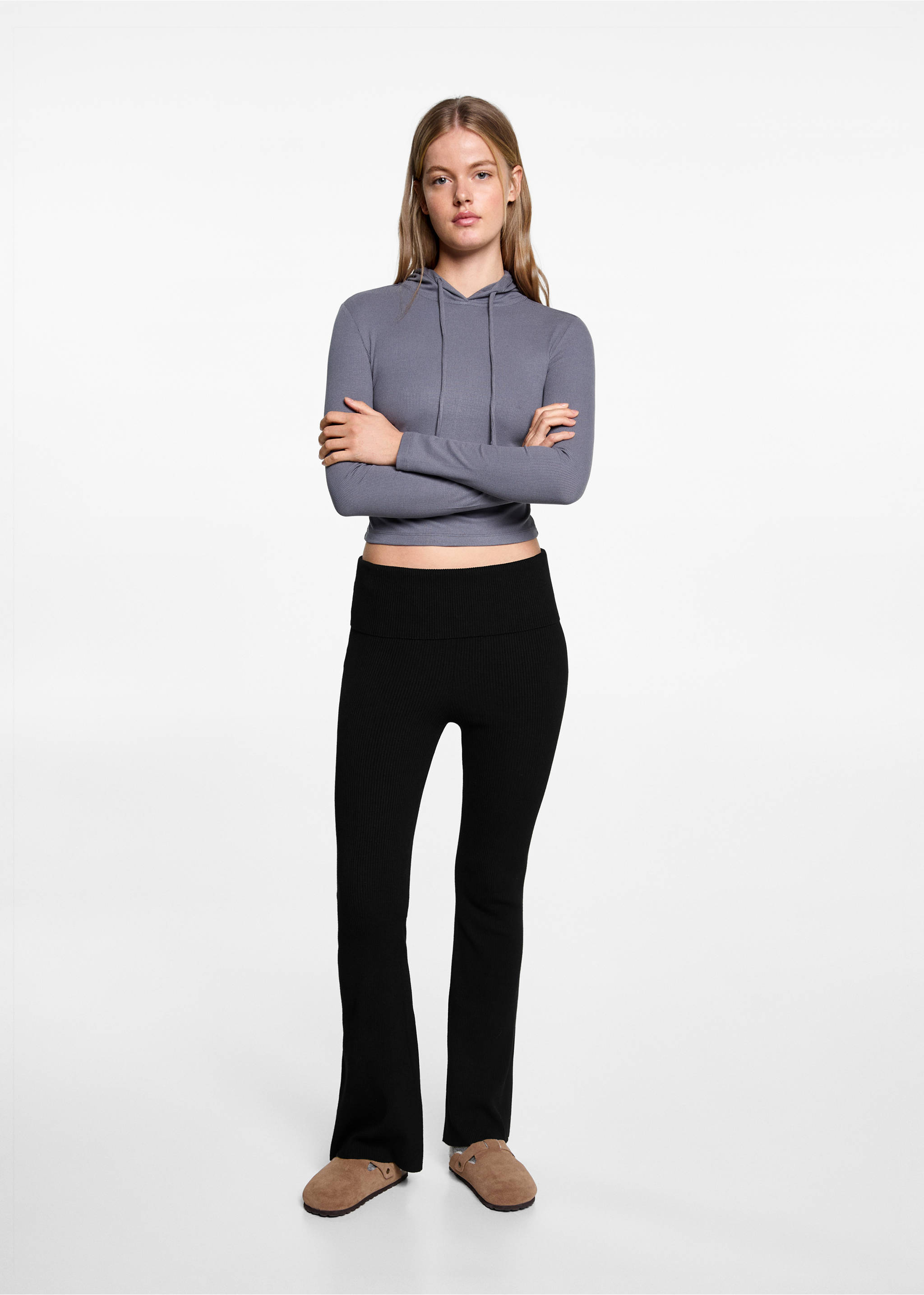 Ribbed flared leggings - General plane, Black. Ref: 77098272-00.