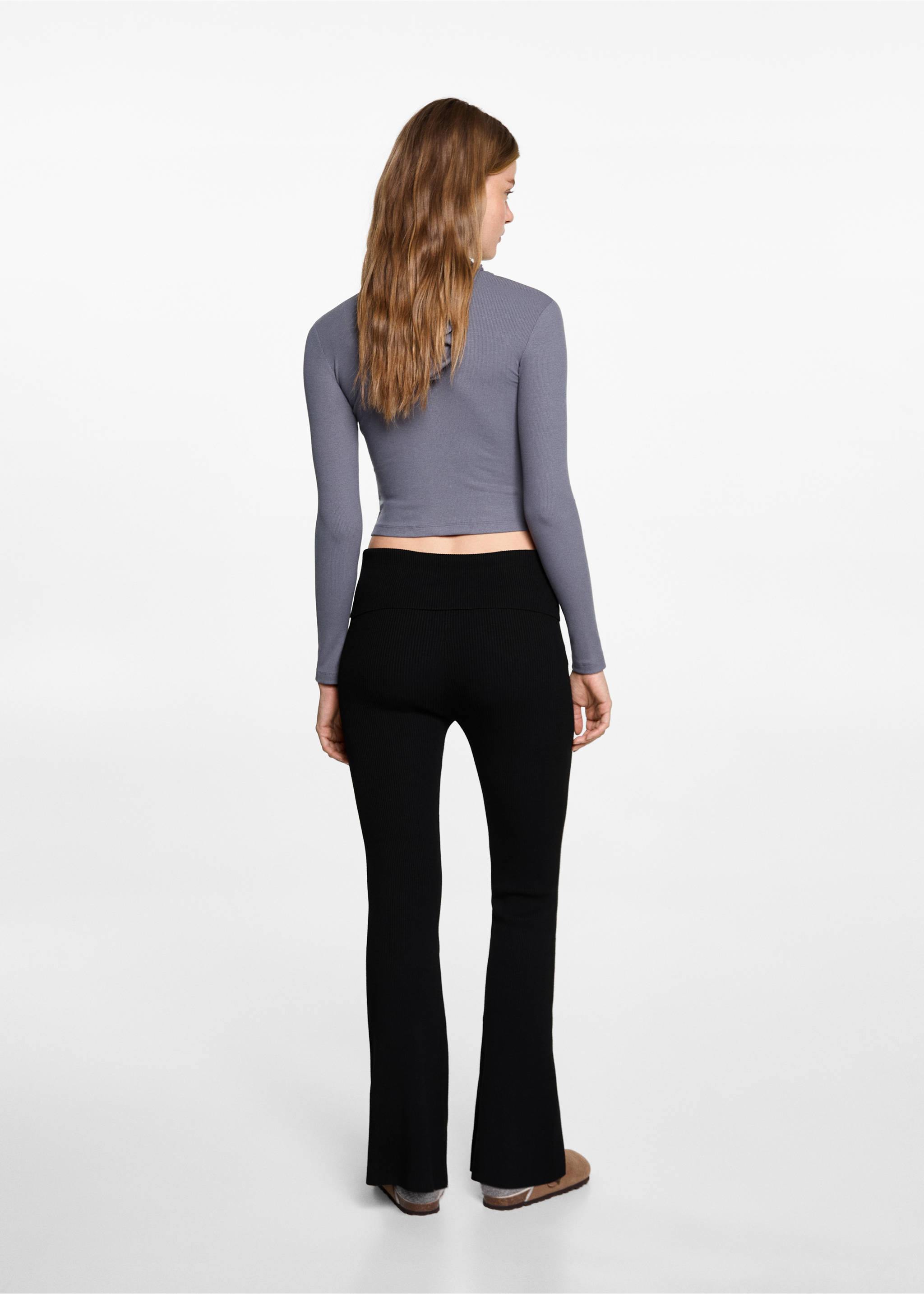 Ribbed flared leggings - Reverse of the article, Black. Ref: 77098272-00.