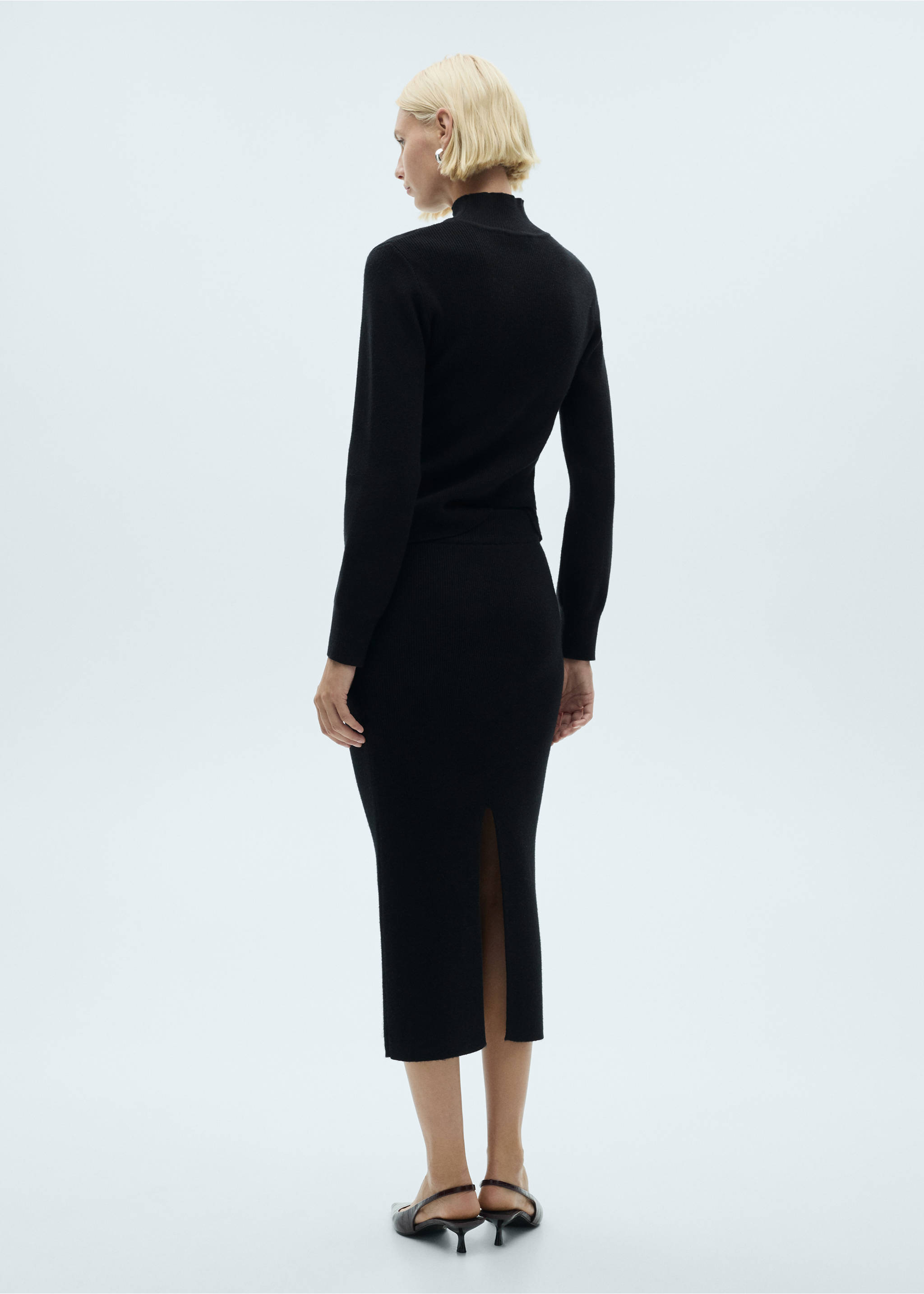 Ribbed midi skirt - Reverse of the article, Black. Ref: 77098275-00.