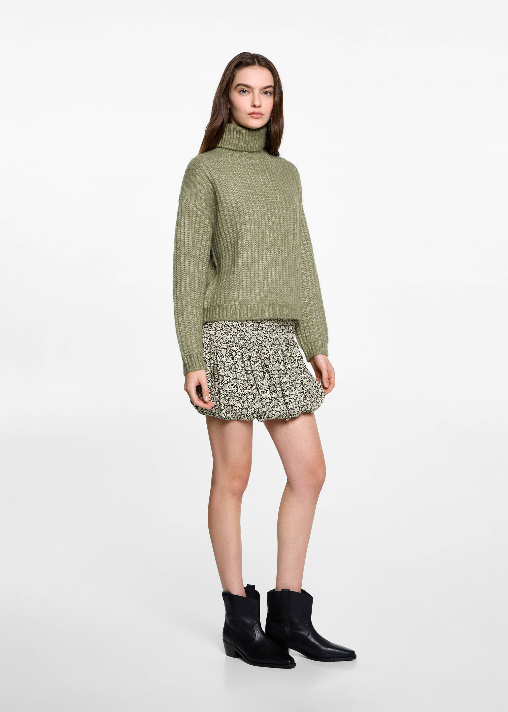 Floral-print balloon skirt - General plane, Black. Ref: 77098280-00.