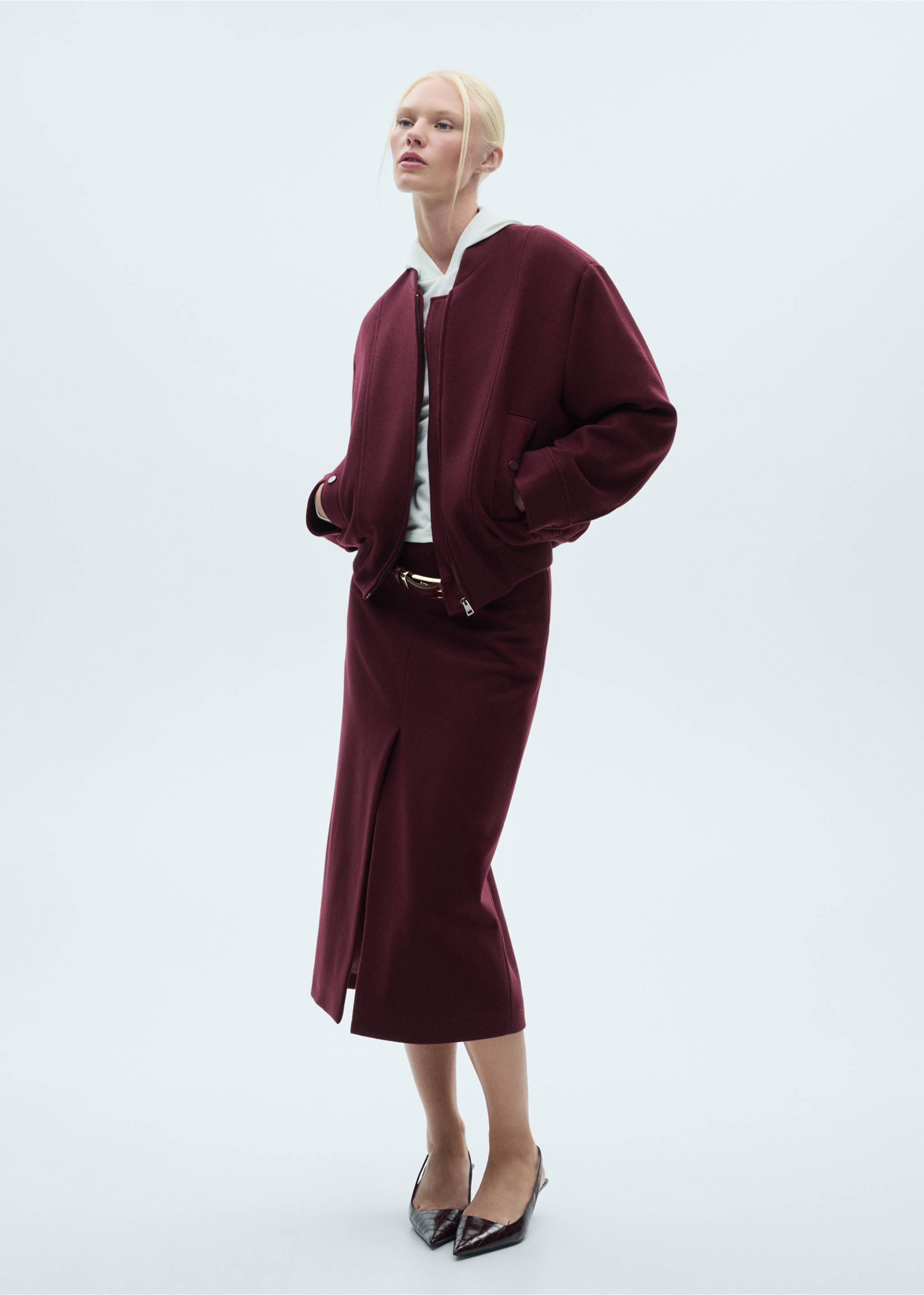 Wool skirt with slit - General plane, Burgundy. Ref: 77098283-00.