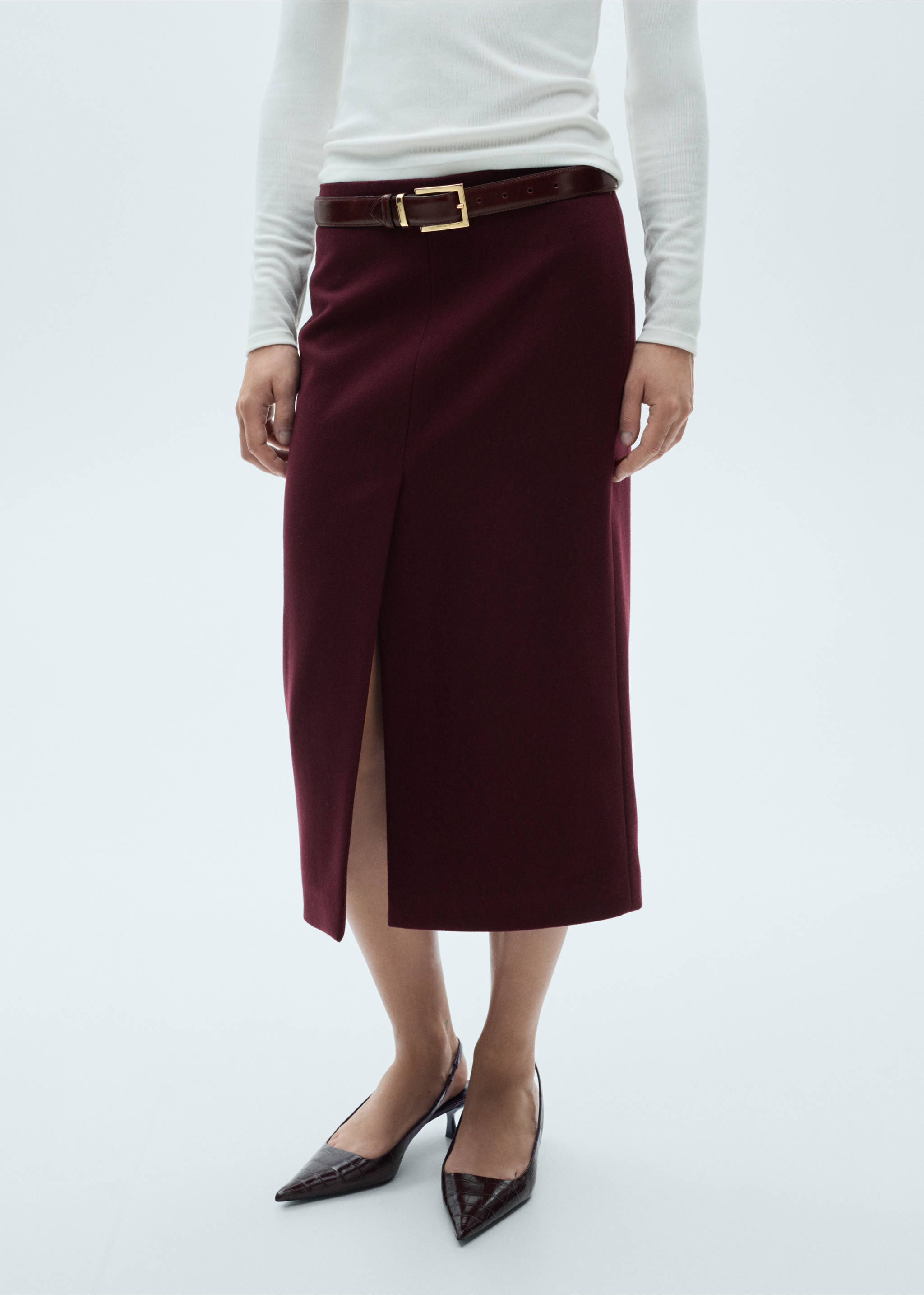 Wool skirt with slit - Medium plane, Burgundy. Ref: 77098283-00.
