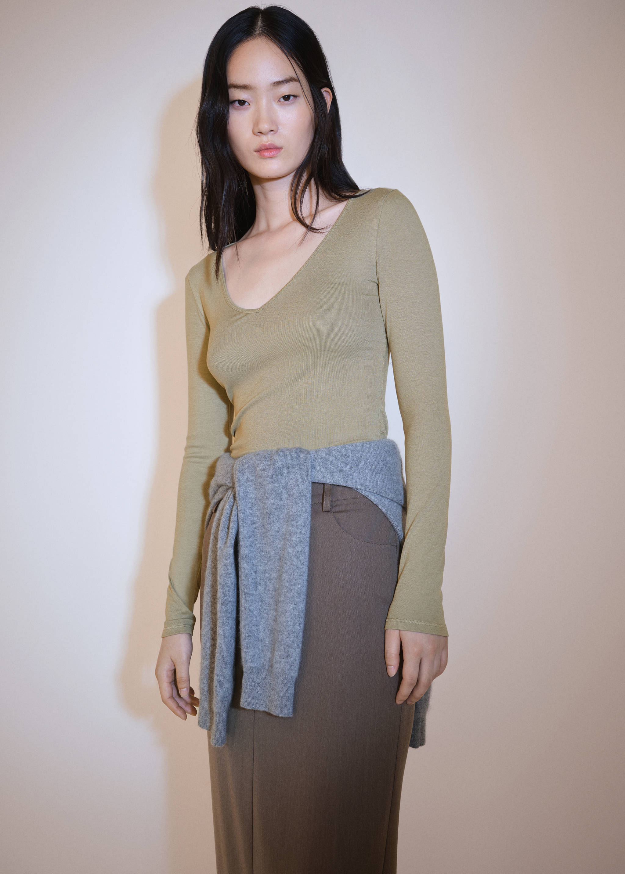 Long-sleeved V-neck T-shirt - Medium plane