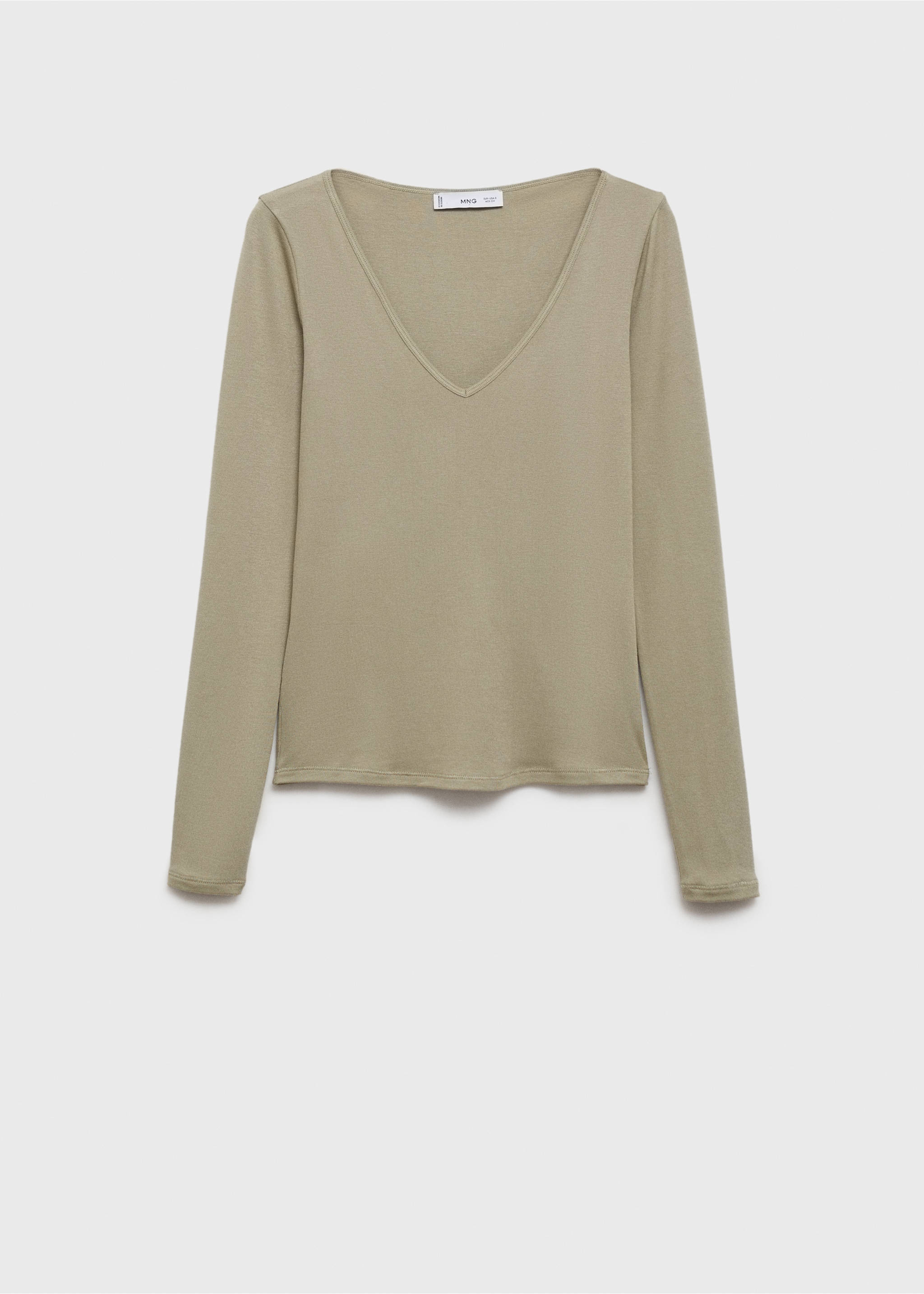 Long-sleeved V-neck T-shirt - Article without model, Pastel Green. Ref: 77098284-00.