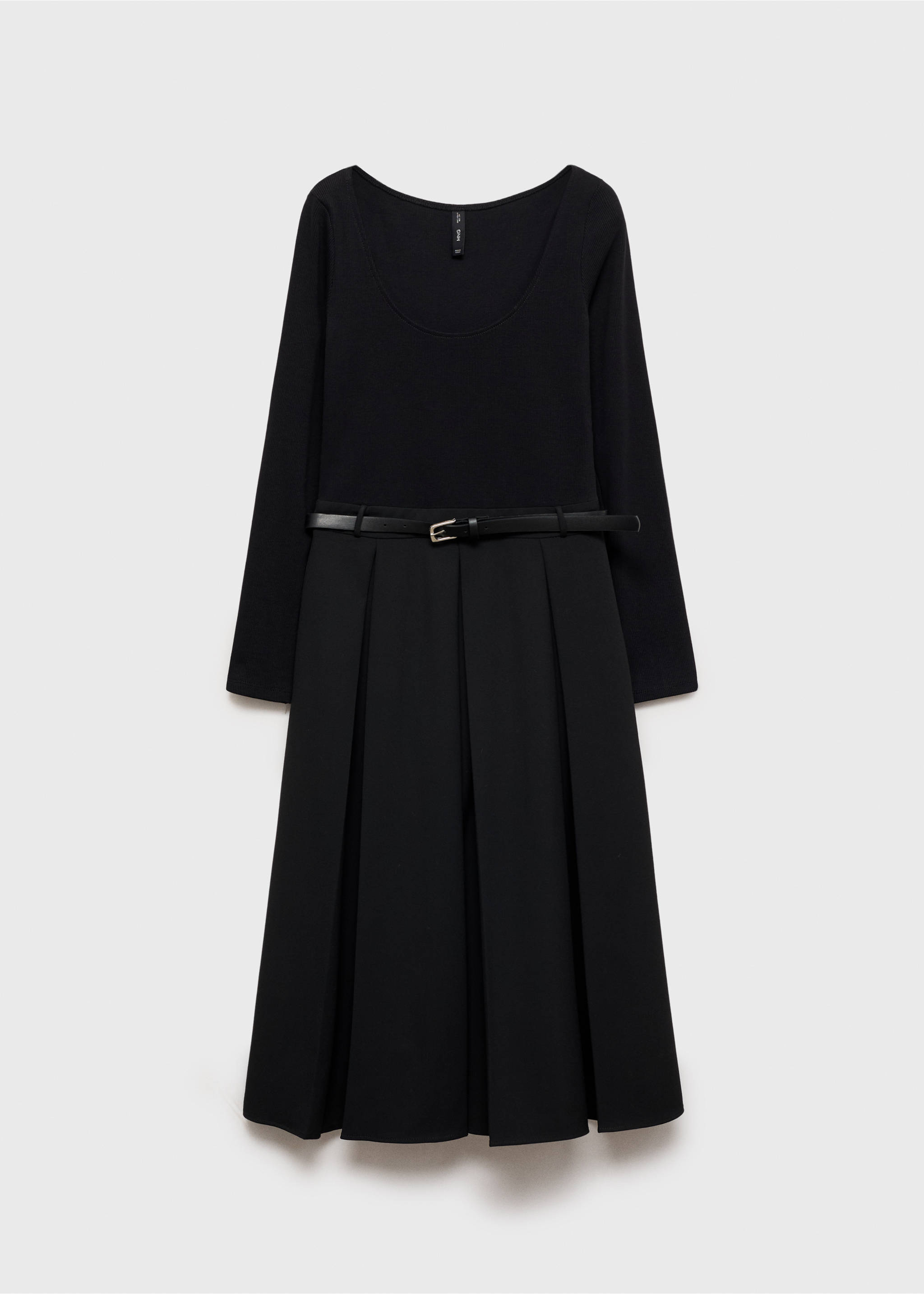 Kombiniertes Kleid mit Faltendetails und Gürtel - Artikel ohne Model, Schwarz. Ref: 77098285-00.