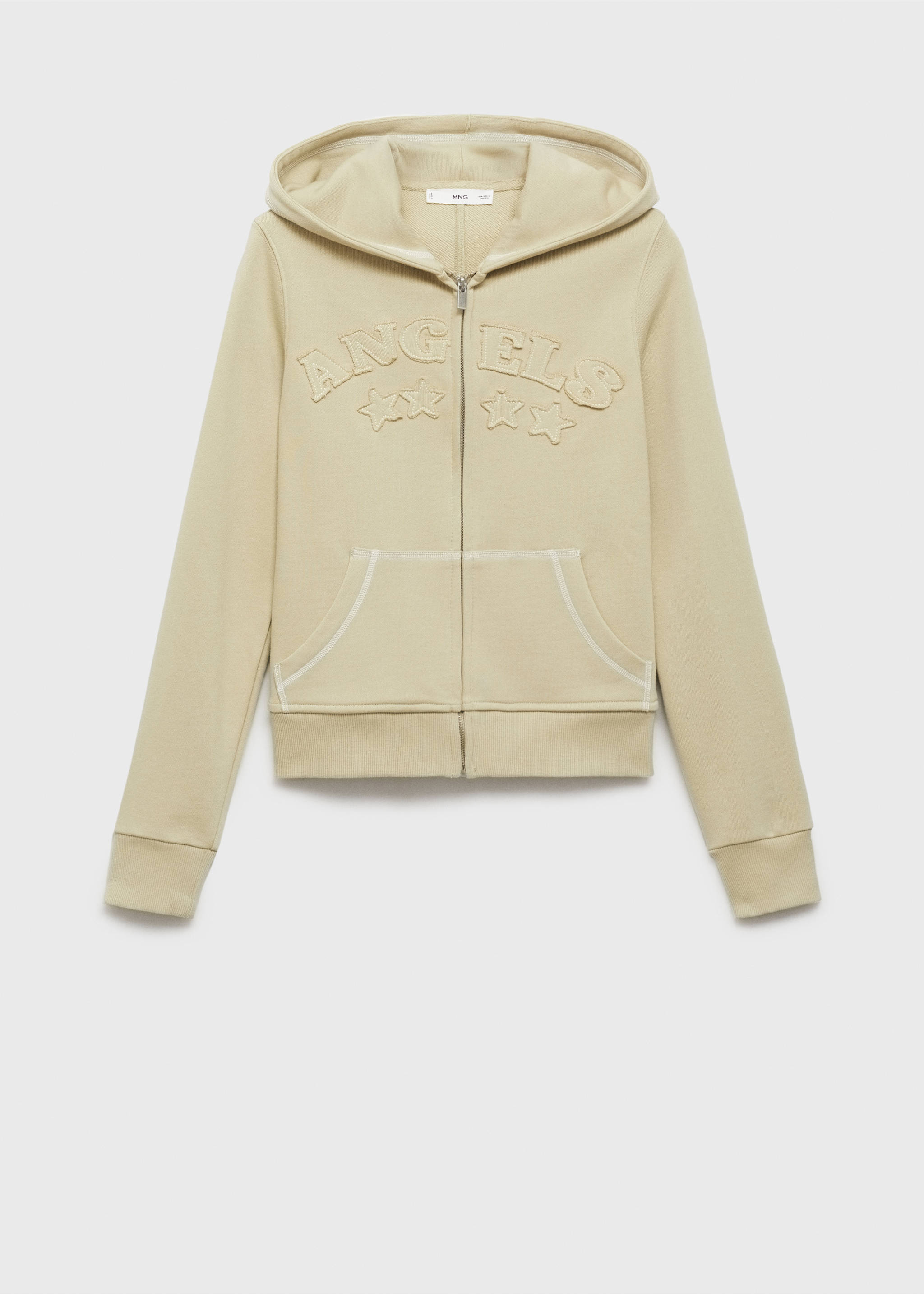 Dessuadora cotó missatge brodat - Article sense model, Beige. Ref: 77098632-00.