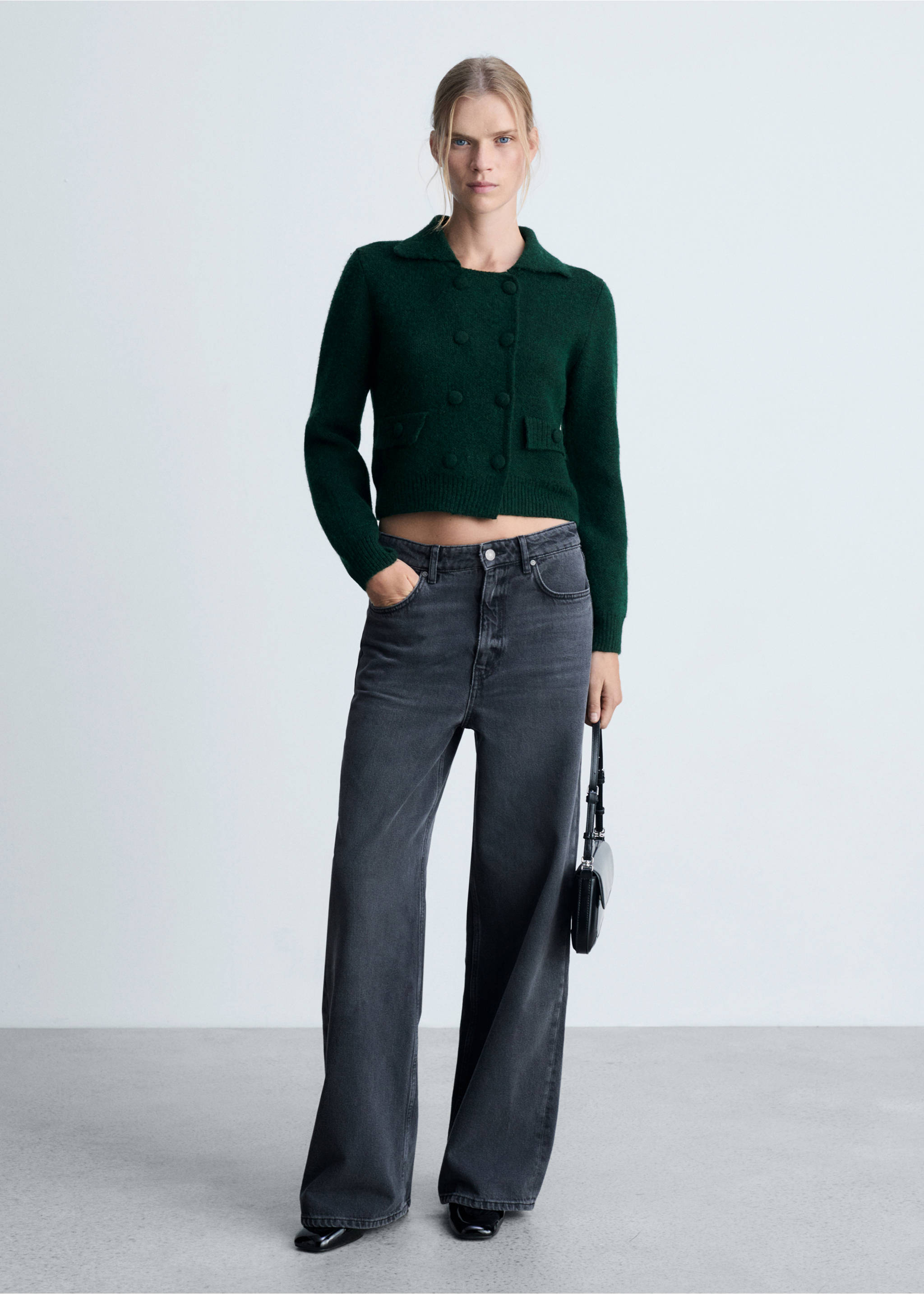 Zweireihige Strickweste - Allgemeine Ansicht, Grün. Ref: 77099054-00.